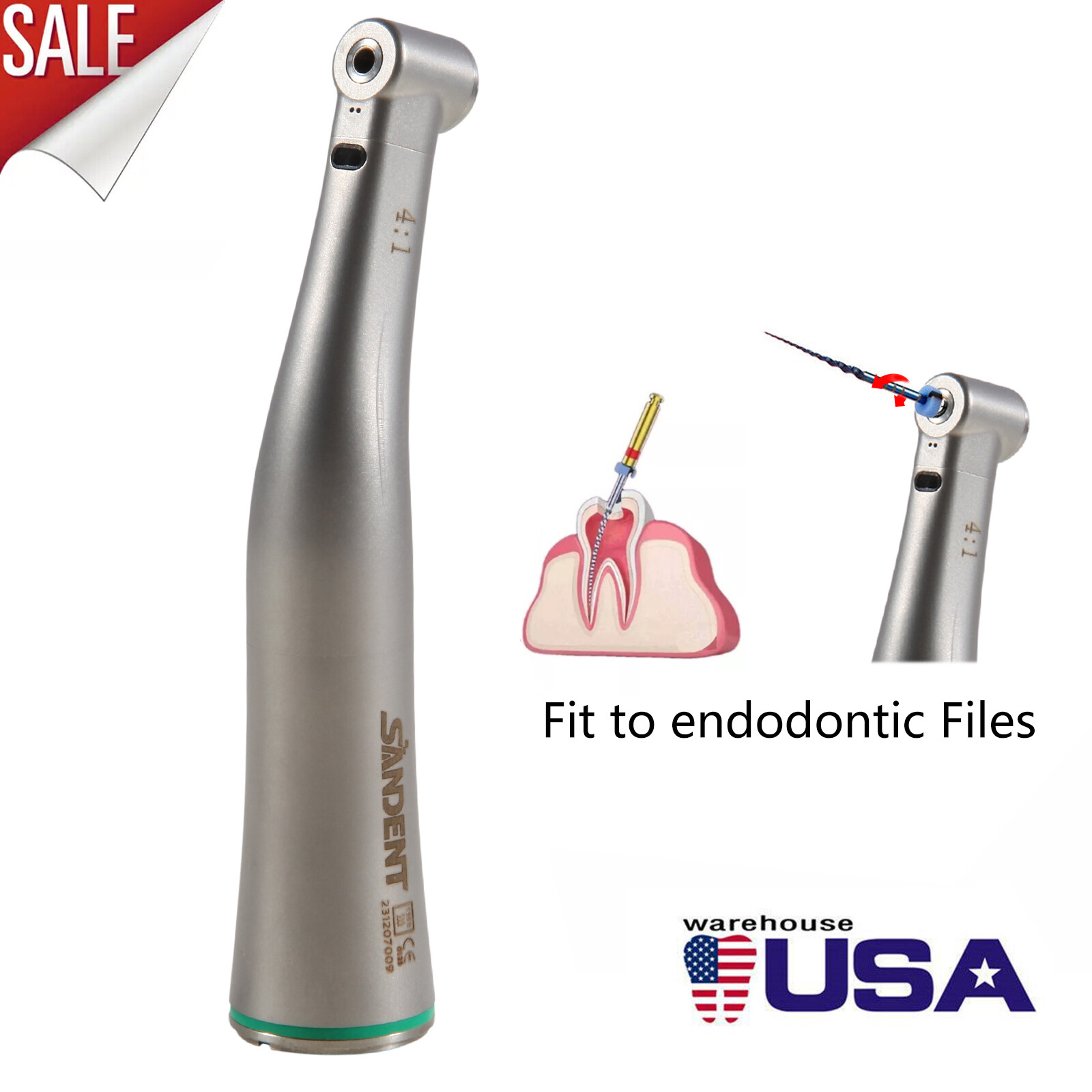 Dental 4:1 Reduction Fiber Optic LED Contra Angle Handpiece fit NSK E-type ty