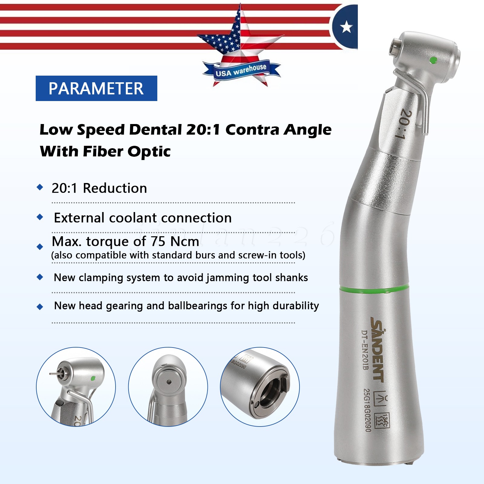 LED Fiber Optic 20:1 Detachable 75N Dental 20:1 Reduction Implant Handpiece