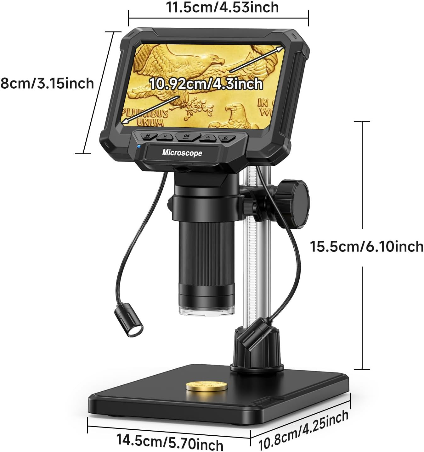4.3″ Coin Microscope for Error Coins (Detail View Only), 1000X Digital LCD Magni