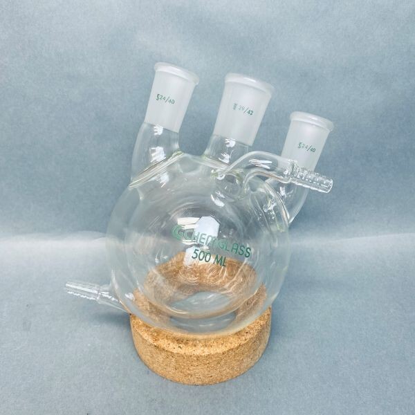Chemglass Round Bottom Flask 3 Neck 29/42 CN 24/40 SN Heavy Wall 500mL Jacketed