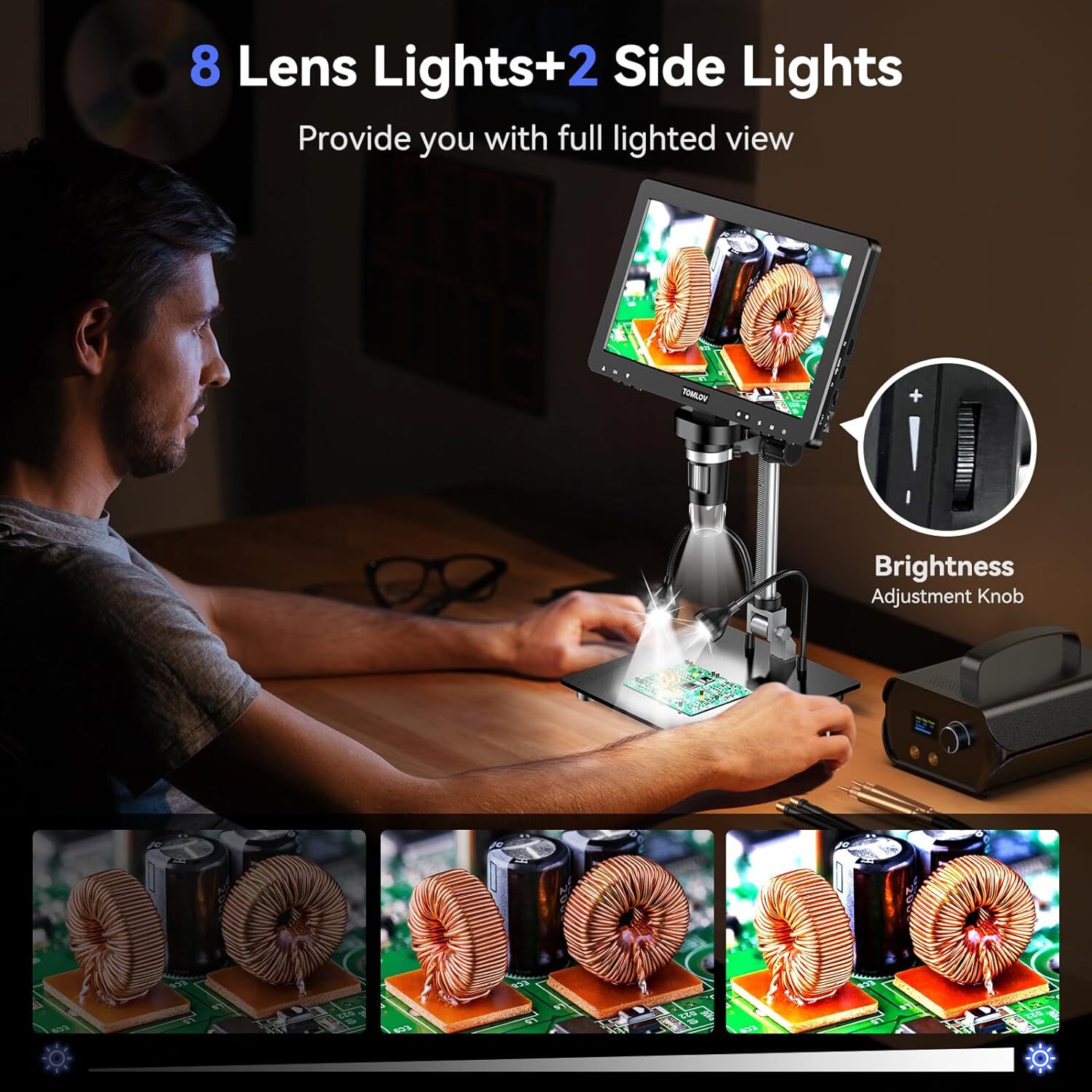 TOMLOV DM9 Max 10.1″ HDMI Digital Microscope 5-1500X 20MP Coin Microscope 10 LED