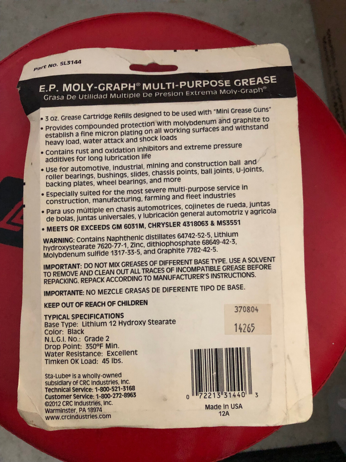 3-3oz Moly Graph Grease,No SL3144, Crc Industries, 3PK