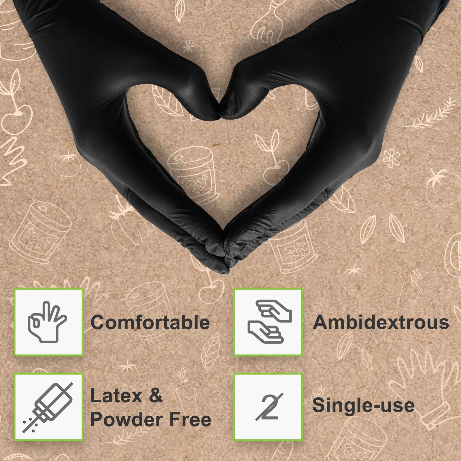 FifthPulse 150 Count Large Biodegradable Gloves – Black Nitrile Disposable