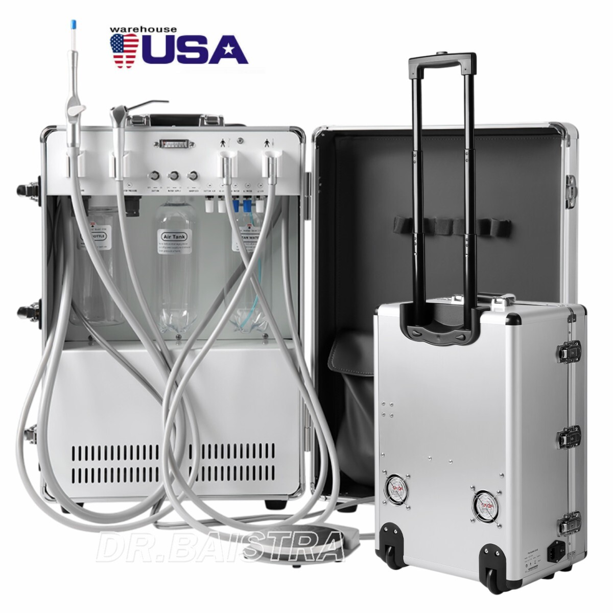 Portable Dental Mobile Delivery Unit with Air Compressor Strong Suction 4Hole