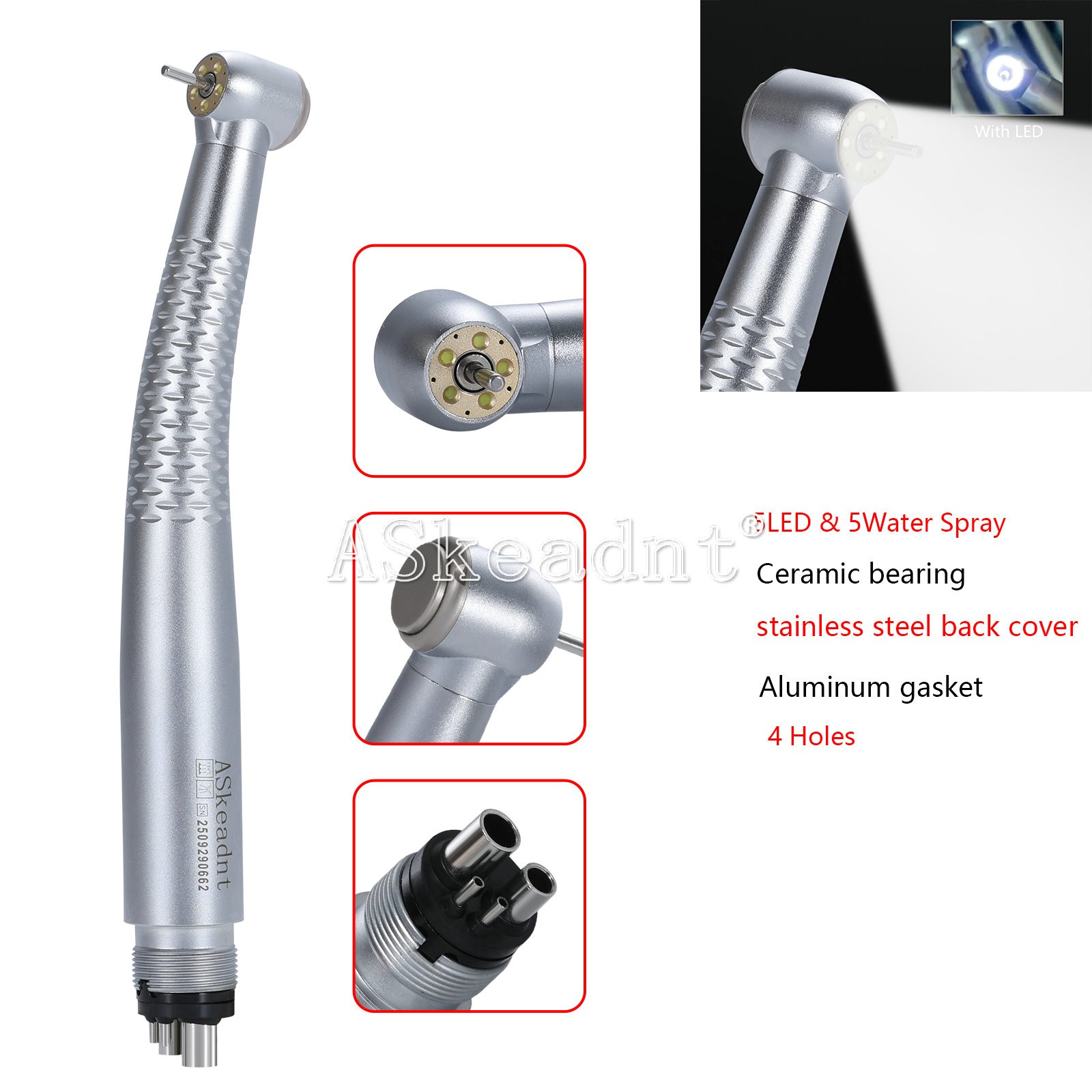 Dental LED E-generator Shadowless Ring Ceramic Handpiece 5 Water Spary 4Holes