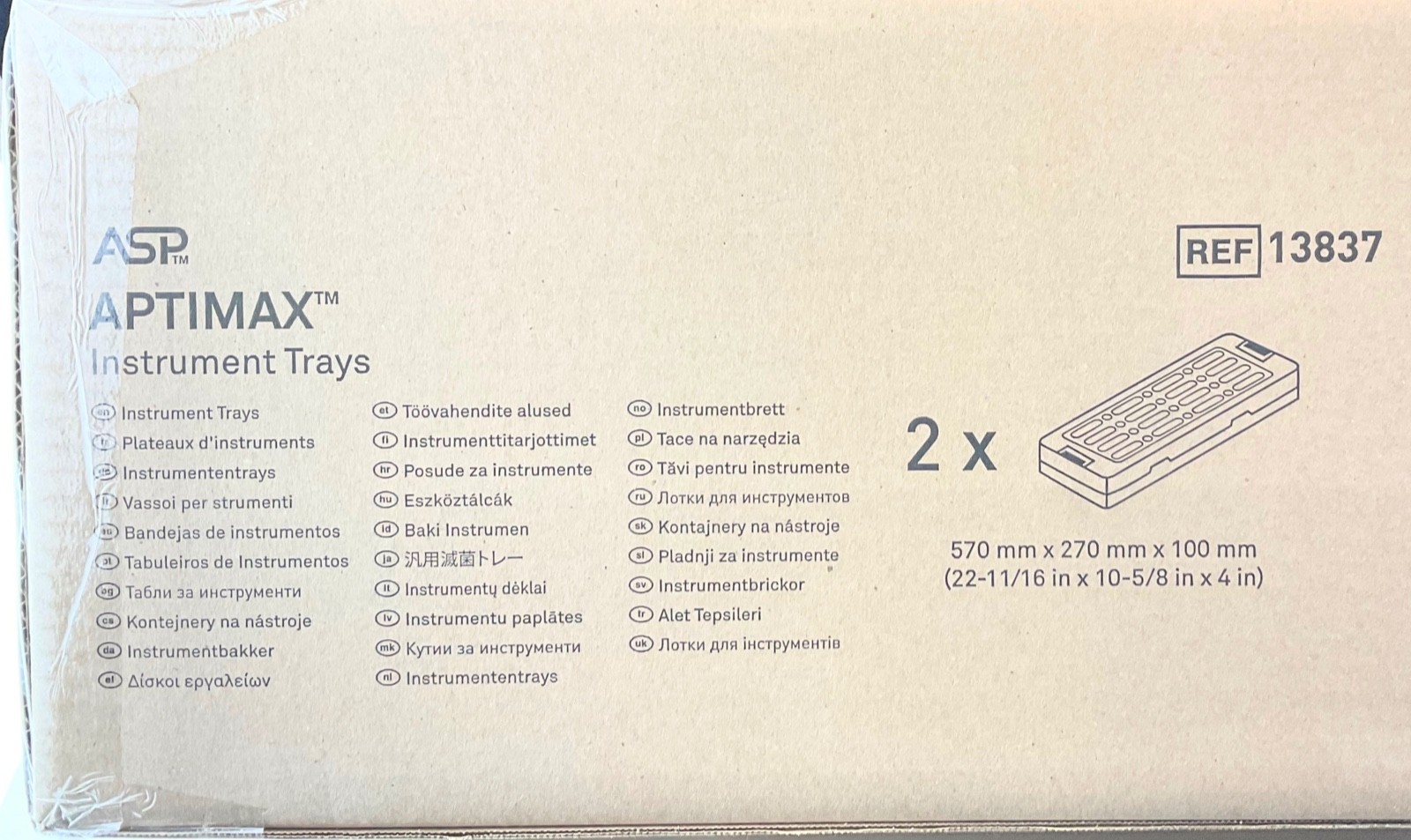 2 X ASP Aptimax 13837 Sterilization Case 23″ X 11″ X 4″ Autoclavable Tray w/ Lid