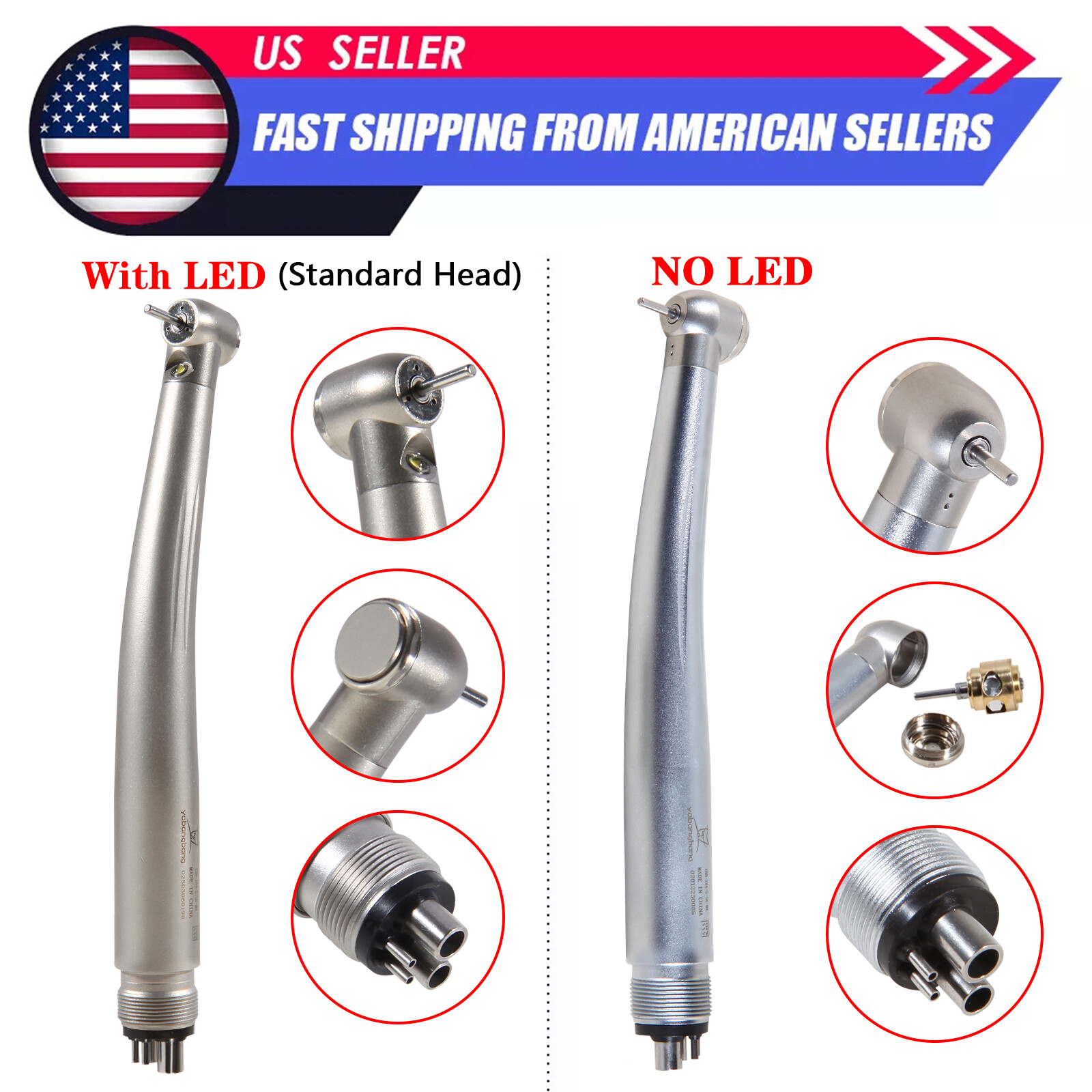 1-5*Dental E-generator LED /Without LED High Speed Handpiece Standard Head 4Hole