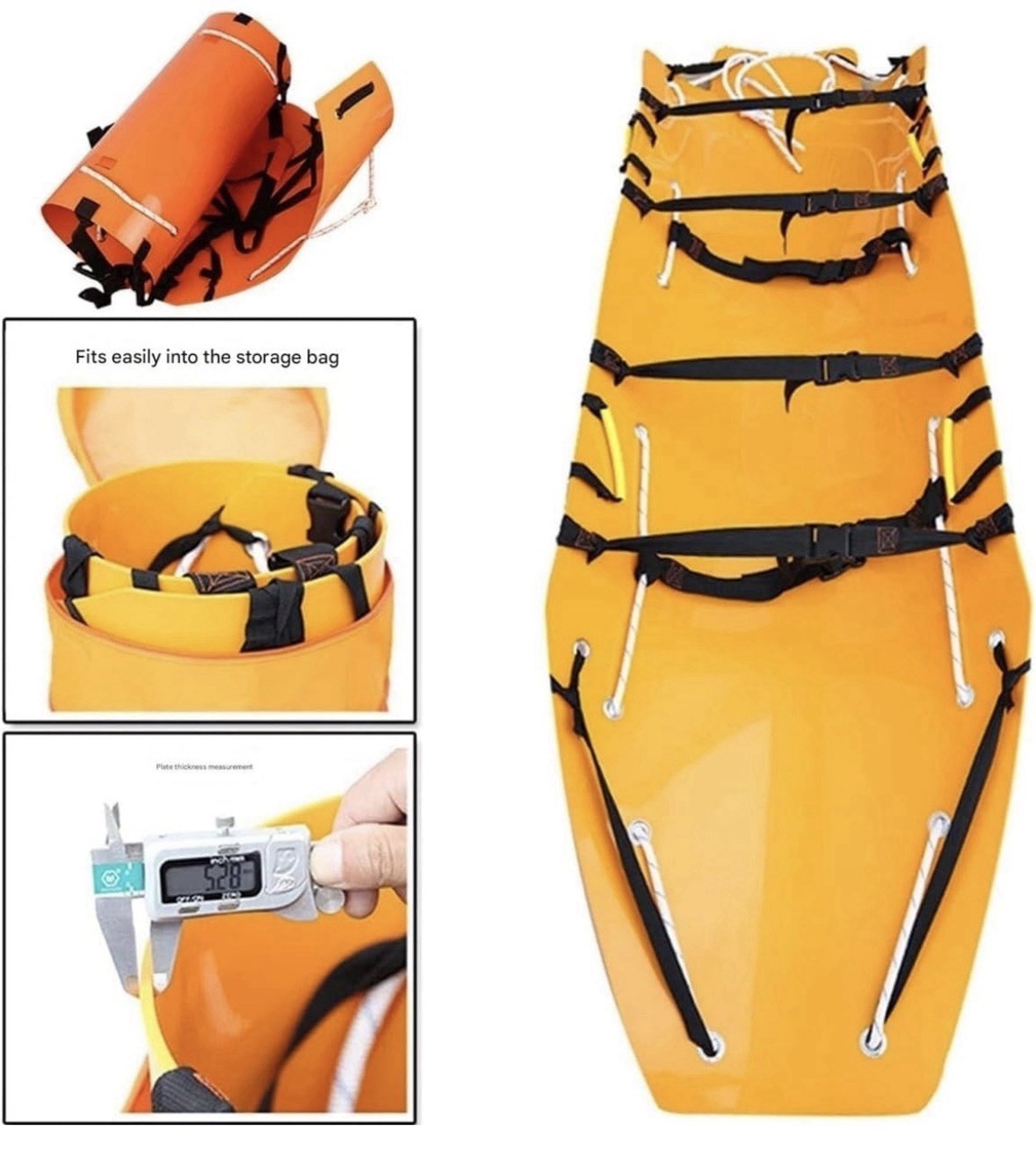 Roll-Up Rescue Stretcher (Orange), with Safety Rope and Non-Slip Handle