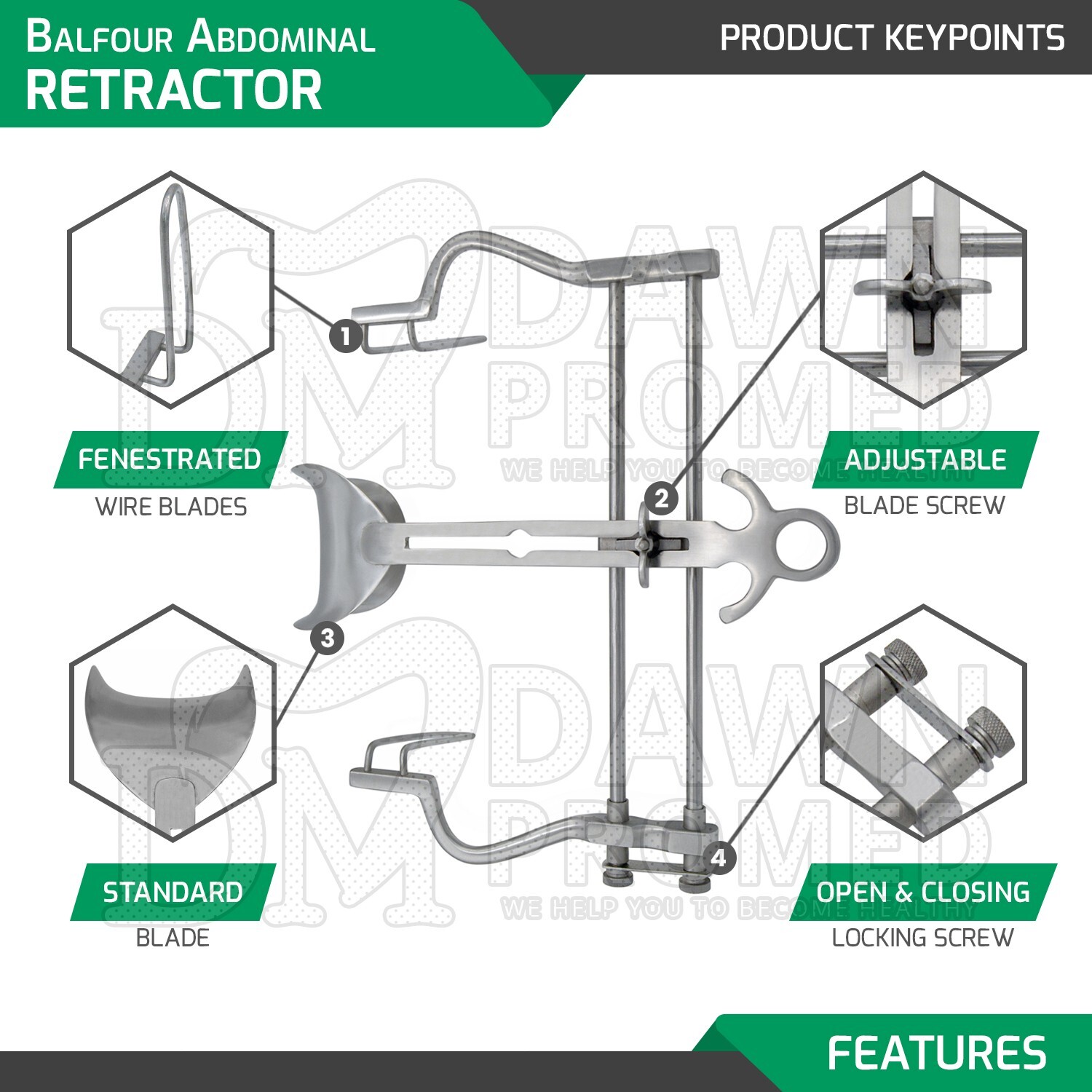 3 Pcs Balfour Abdominal Retractor 4″ 7” 10″ Medical Instruments German Grade