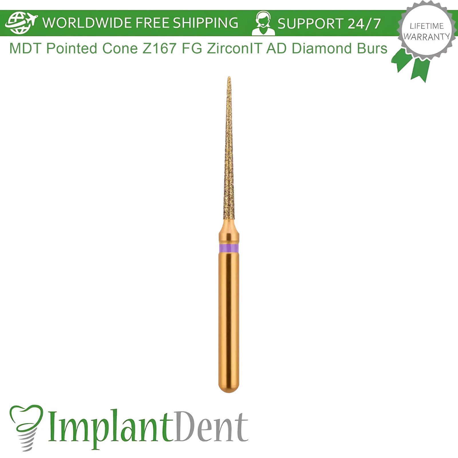 Dental MDT Pointed Cone FG ZirconIT ADJ Diamond Burs Z167 Smooth Surface Finish