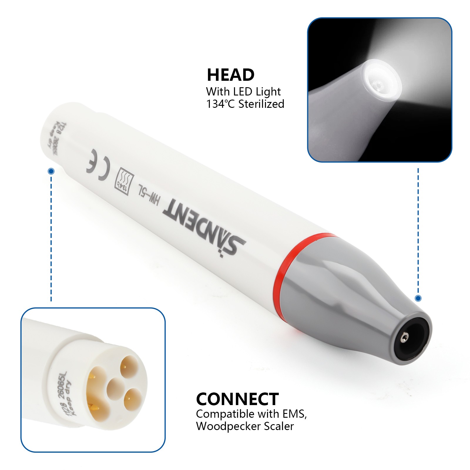 Dental Detachable LED Ultrasonic Piezo Scaler Handpiece HW-5L for EMS Woodpecker