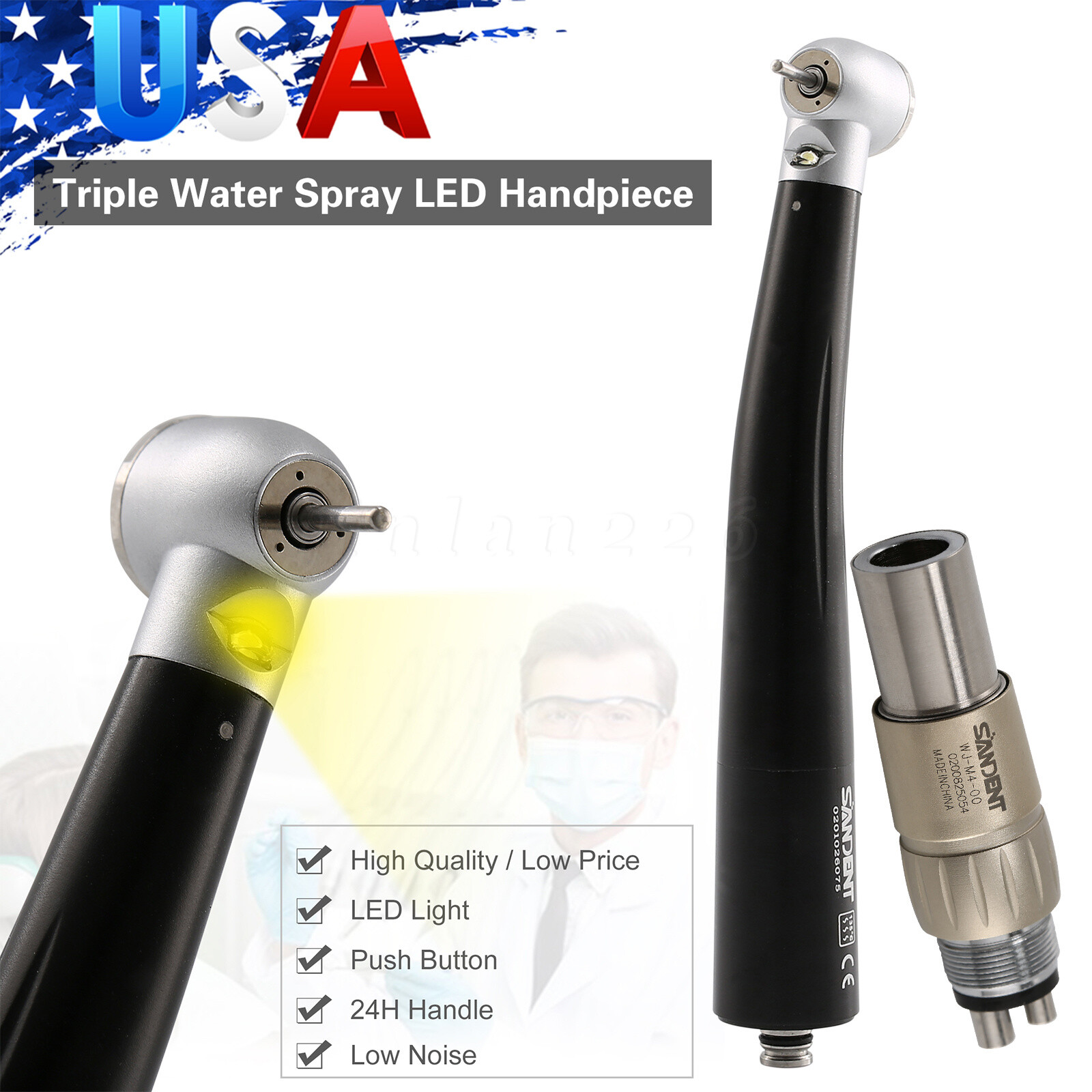 1-10PCS Dental High Speed LED E-generator Handpiece 3 Spray+4Holes Quick Coupler