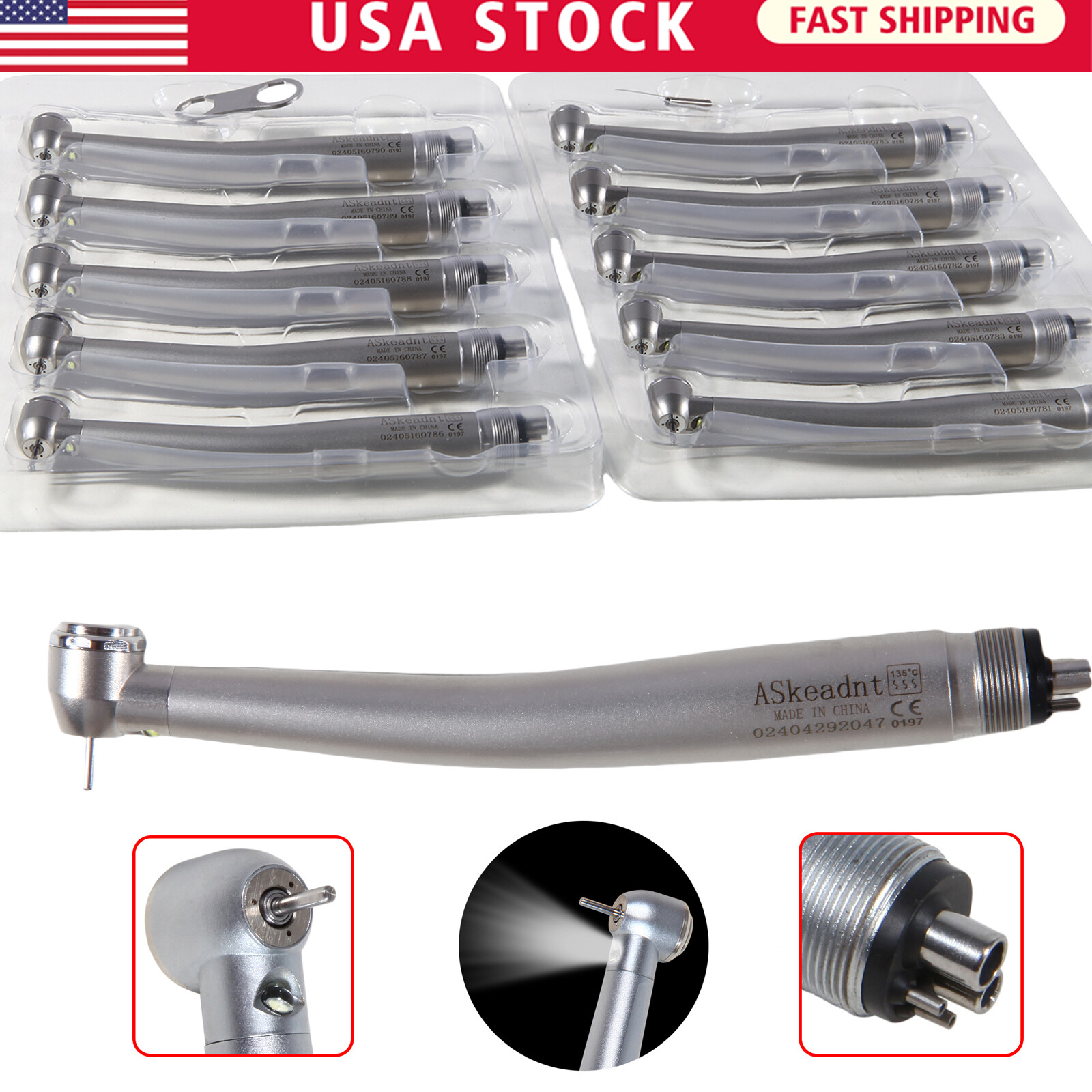 10pcs/1Box Askeadnt Dental LED E-generator High Speed Handpiece 4Holes NSK Style