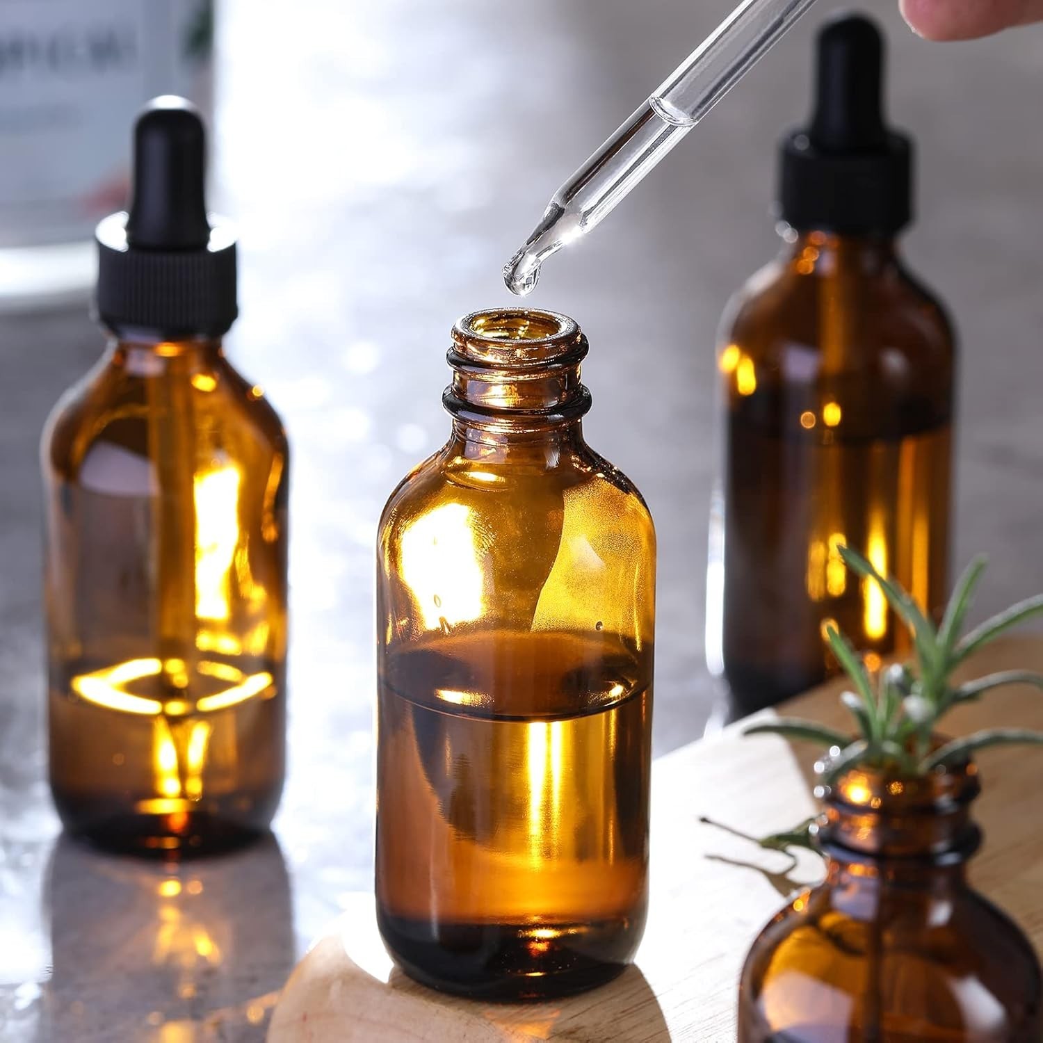 4 Pack 2 Oz Amber Glass Eye Dropper Bottles with Funnel for Essential Oils