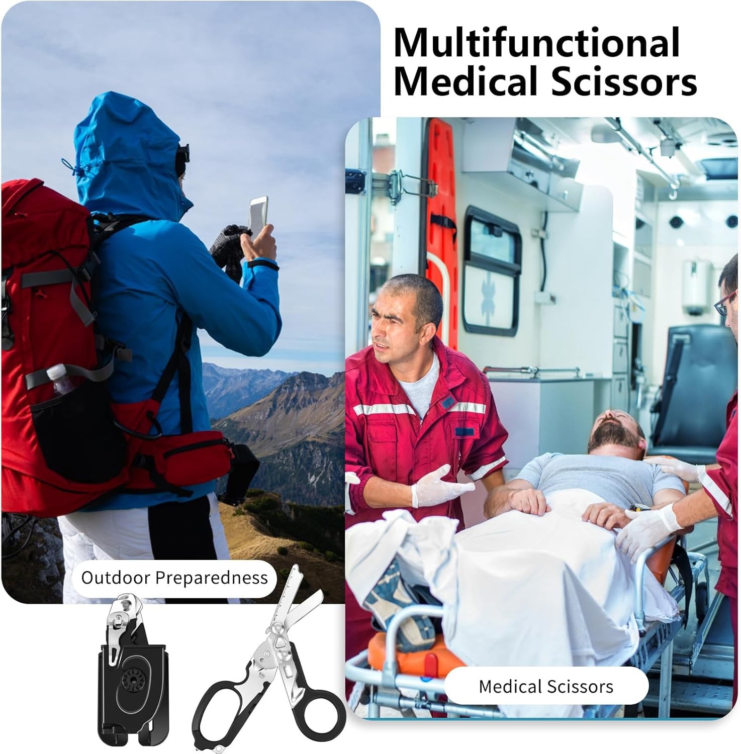 6 in 1 Multi-function Foldable Trauma Shears with Compatible Holster, Outdoor Ca