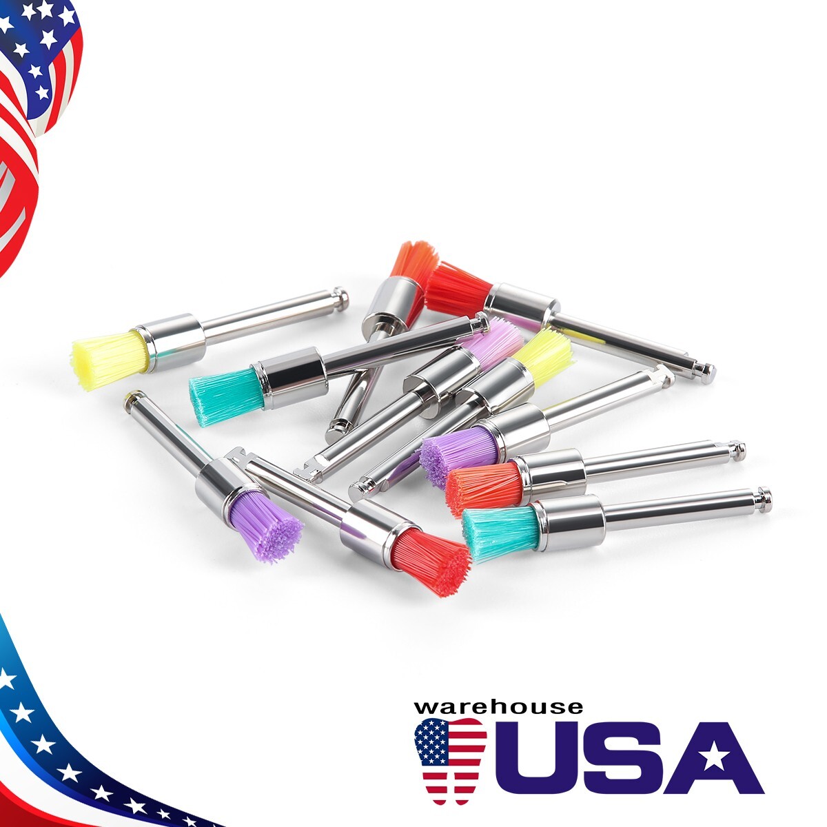 100pcs Dental Nylon Polishing Prophy Brushes Flat Latch RA Burs Mixed Color
