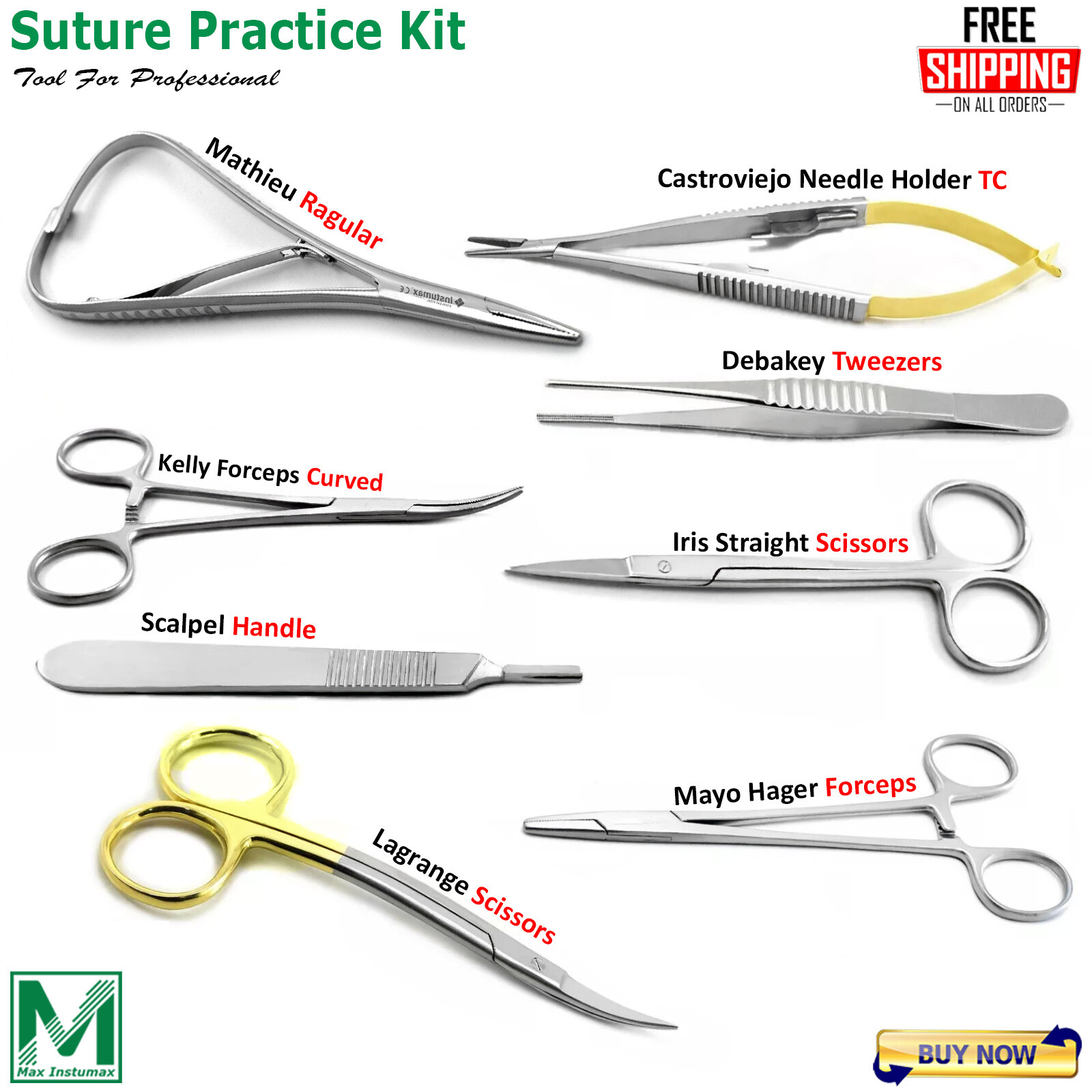 Practice Suture Kit for Veterinary & Medical Students Training Dissecting Forcep