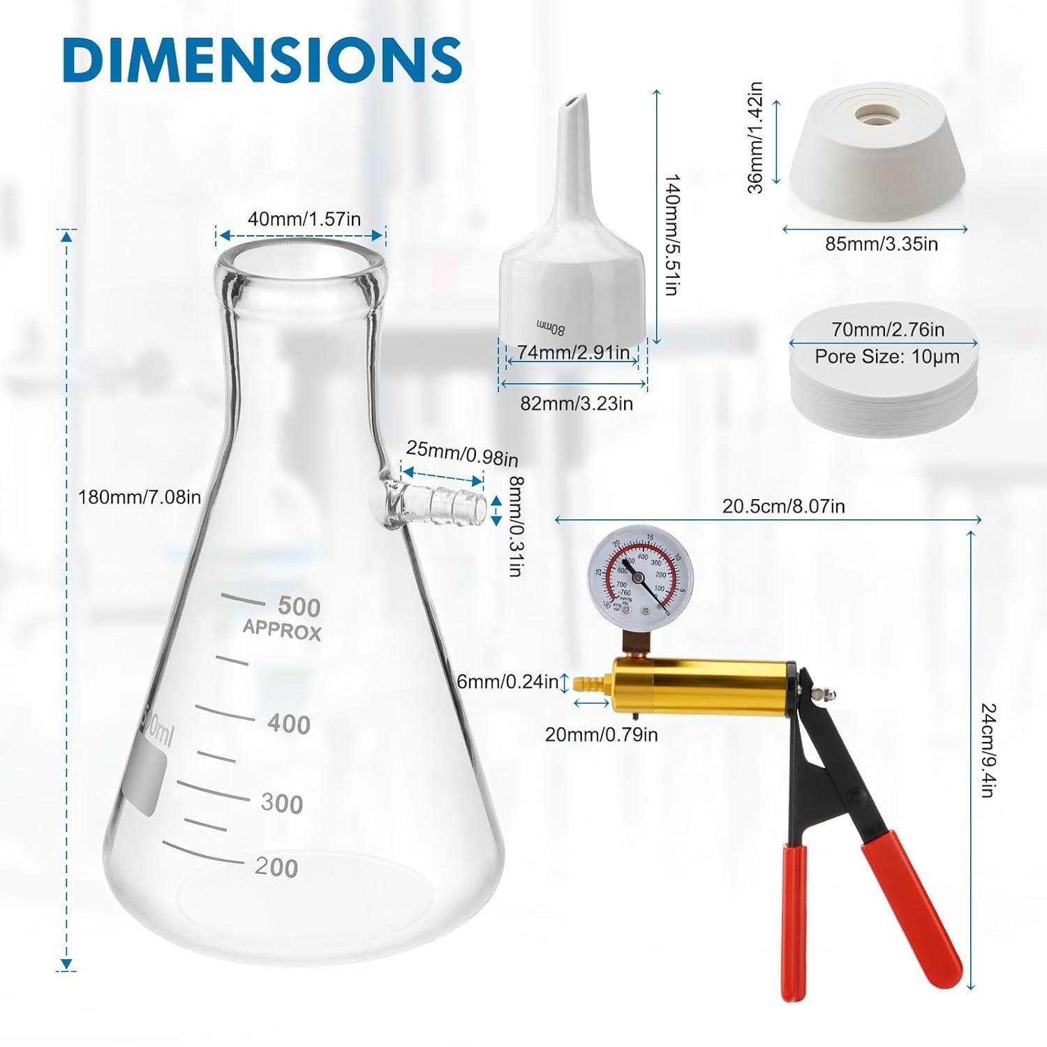 500/1000ml Buchner Lab Funnel Filtering Vacuum filter flask Hand Pump Optional