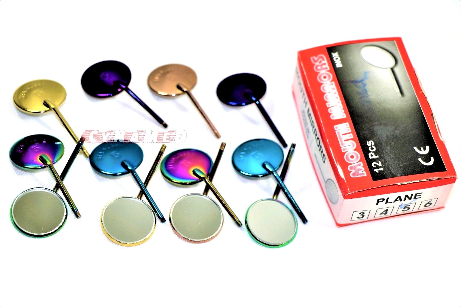 Titanium Dental Mouth Mirror front surface simple stem #5 12/Box + Free Handle