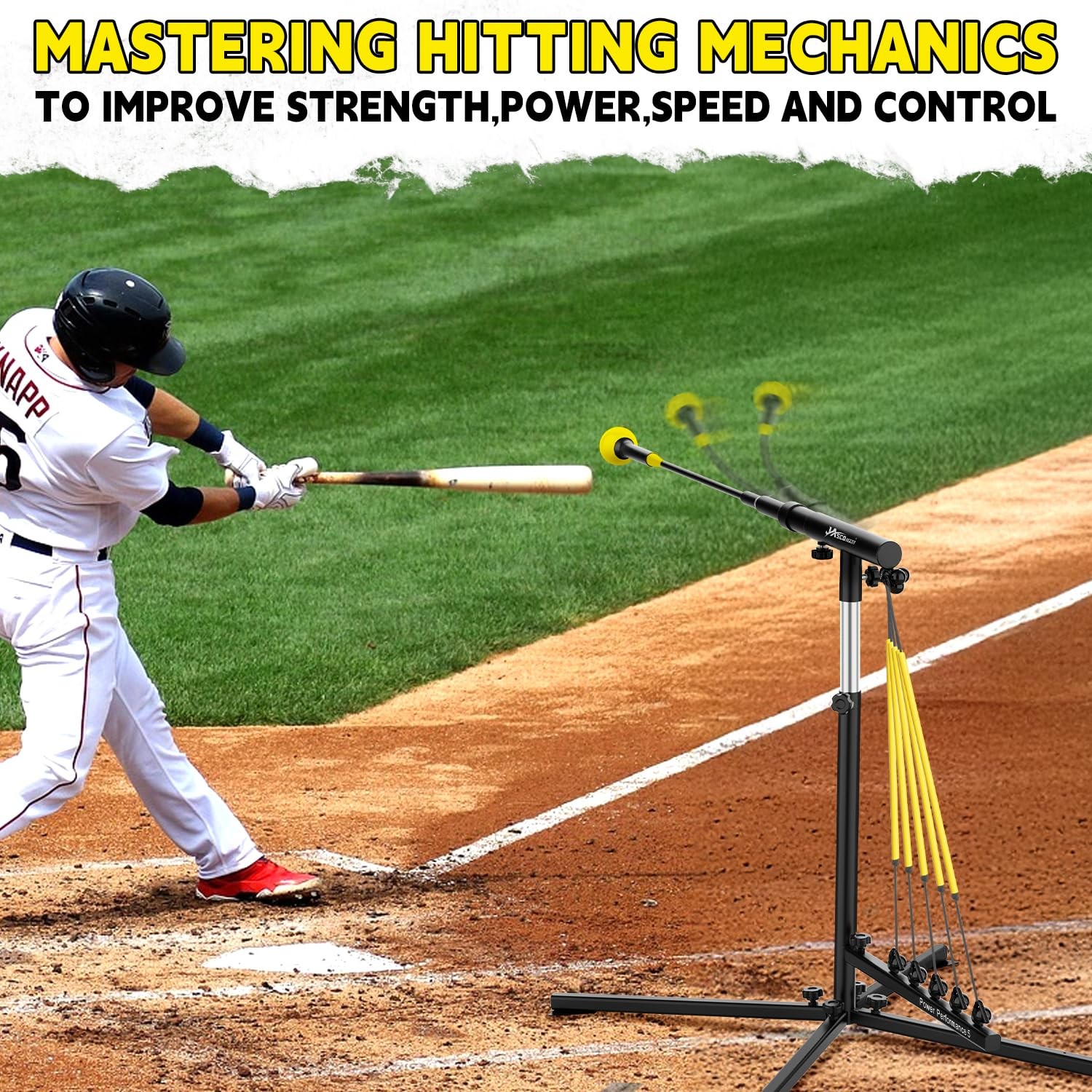 Jascopro Baseball Swing Trainer 5 Power Bandsheight Adjustable 31-47 Inches