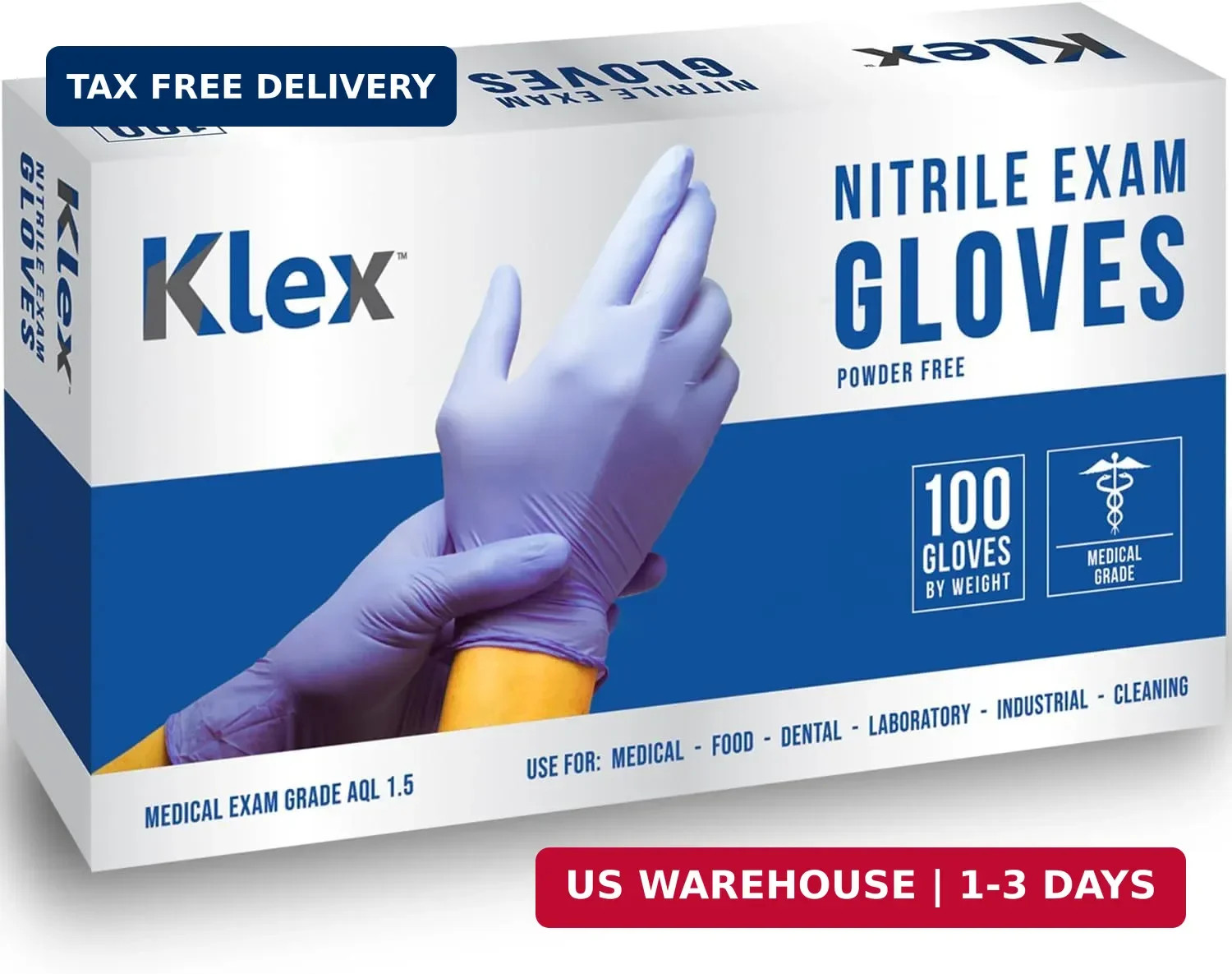 Klex Nitrile Exam Gloves – Medical Grade, Powder Free, Rubber Latex Free, Food S