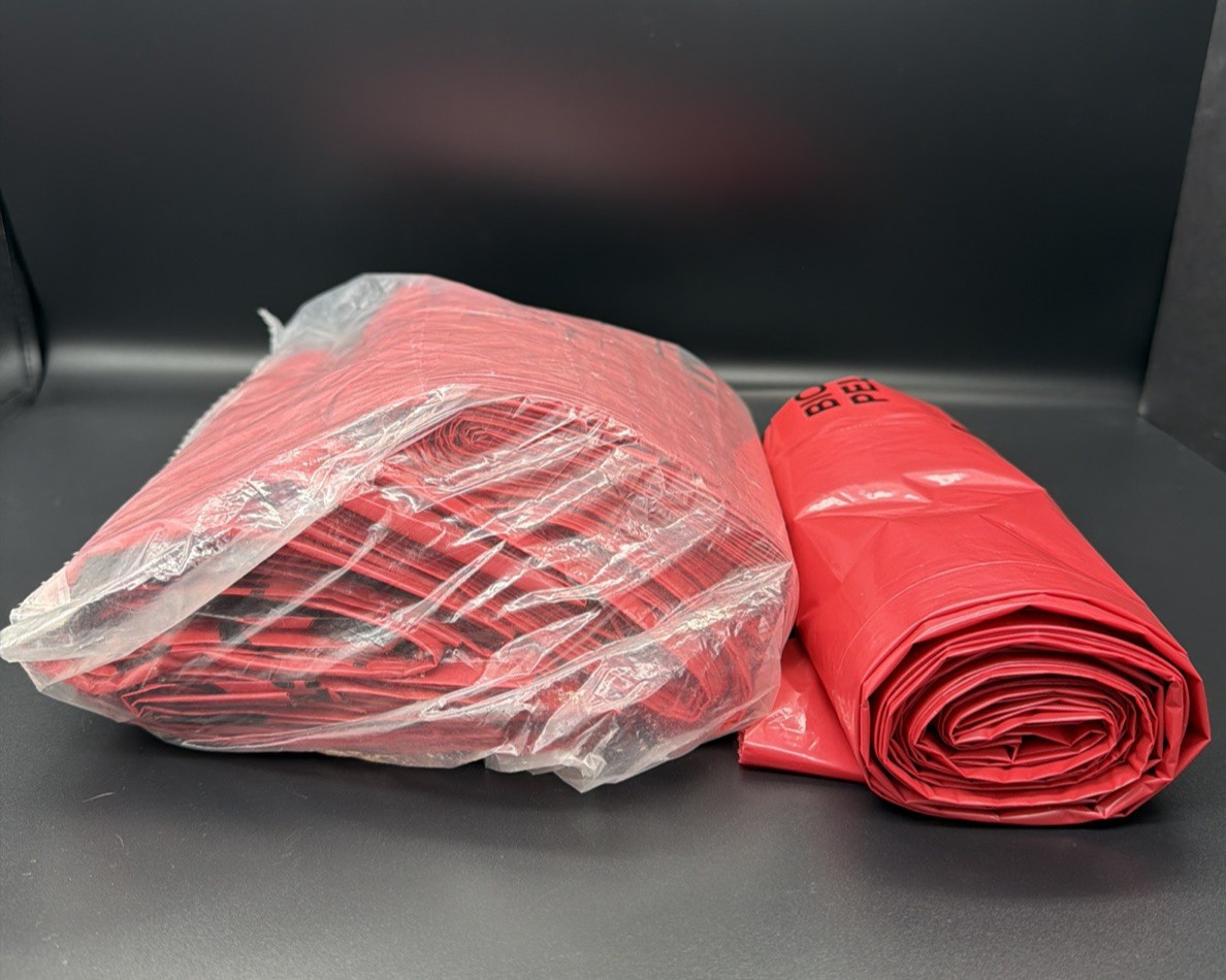 24″ x 32″ Biohazard Can Liners~Red~Quantity 50-English-Spanish