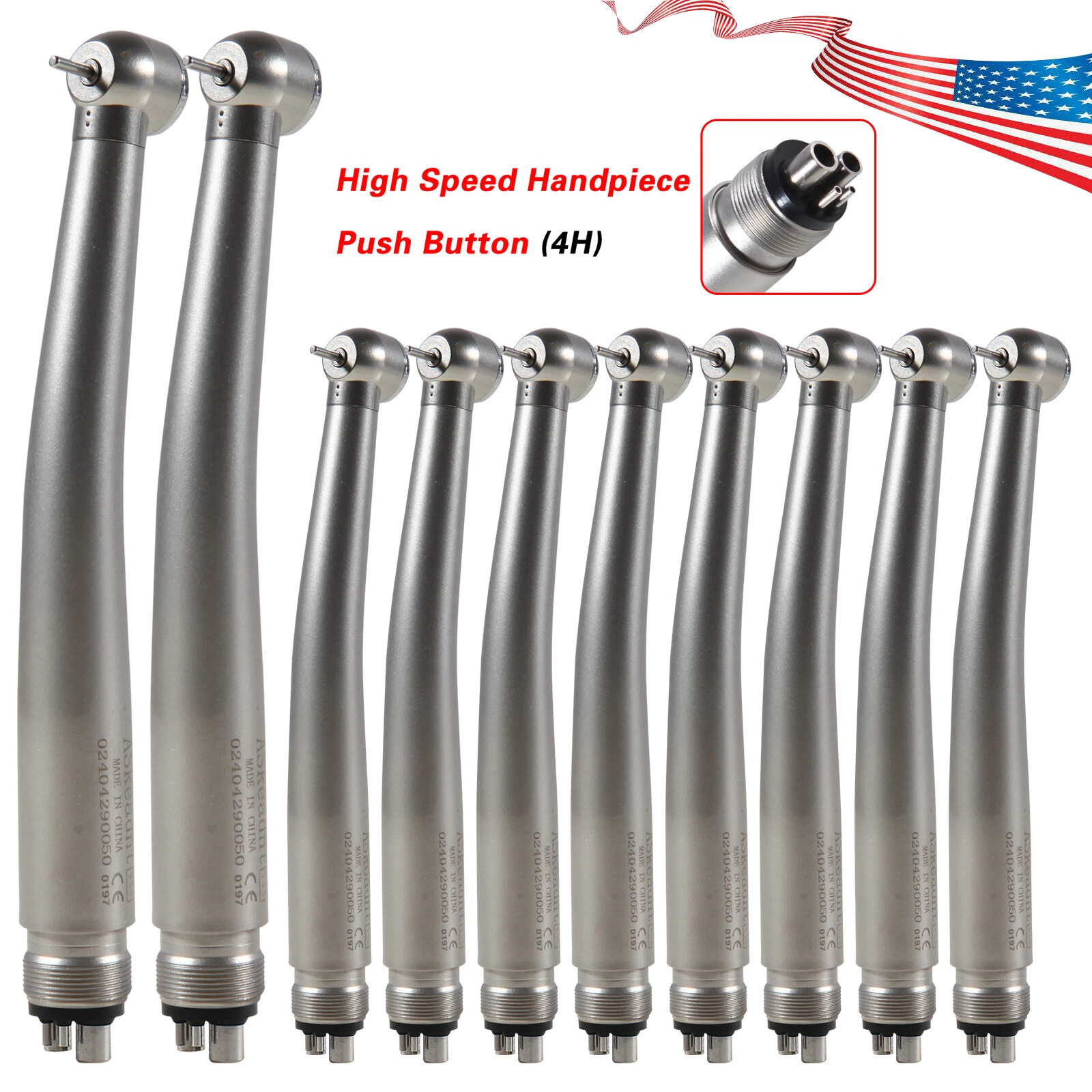10PCS SEASKY NSK Style Dental High Speed Handpiece Push Button Type 4Hole Spray