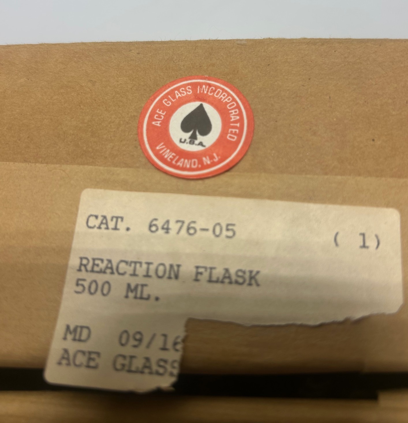 ACE Glass 500 mL Reaction Flask — Model 6476‑05 (New, Open Box)