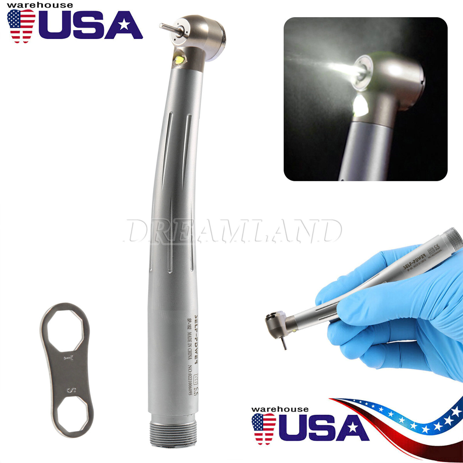 Dental Large Torque Push Button High Speed Fiber Optic LED Handpiece 2 HOLE SP