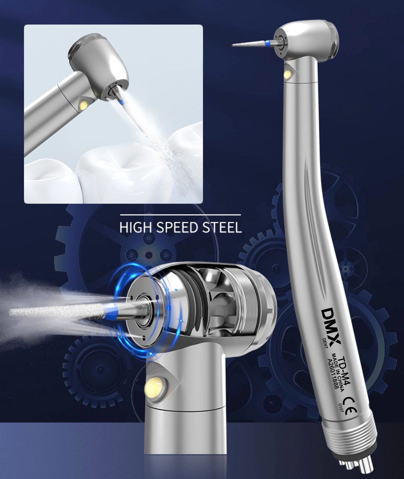 Dental Fiber Optic E-generator LED High Speed Handpiece Push Turbine 4 Holes