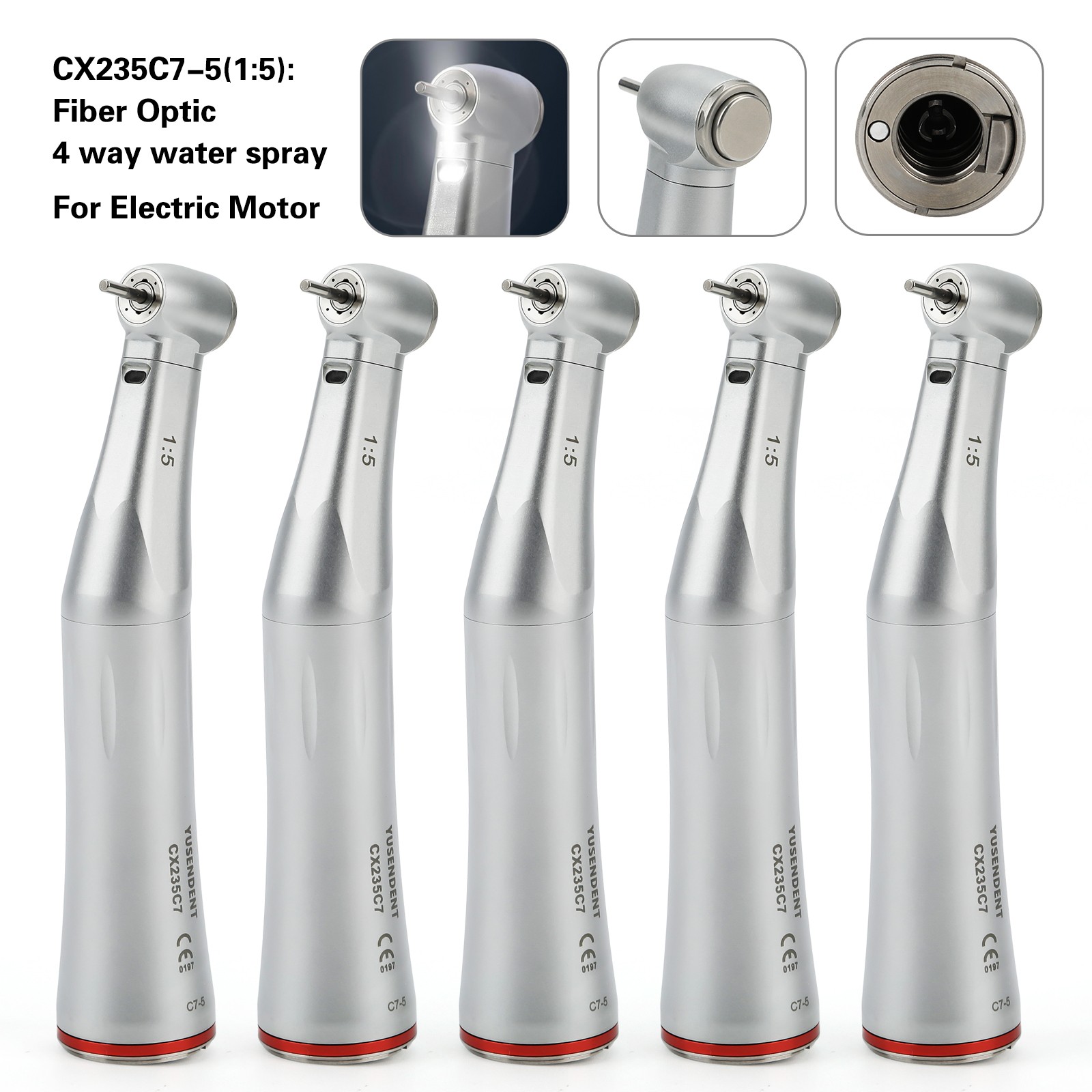 1-10*COXO CX235C7-5 Dental Fiber Optic LED 1:5 Contra Angle Handpiece F/Kavo NSK