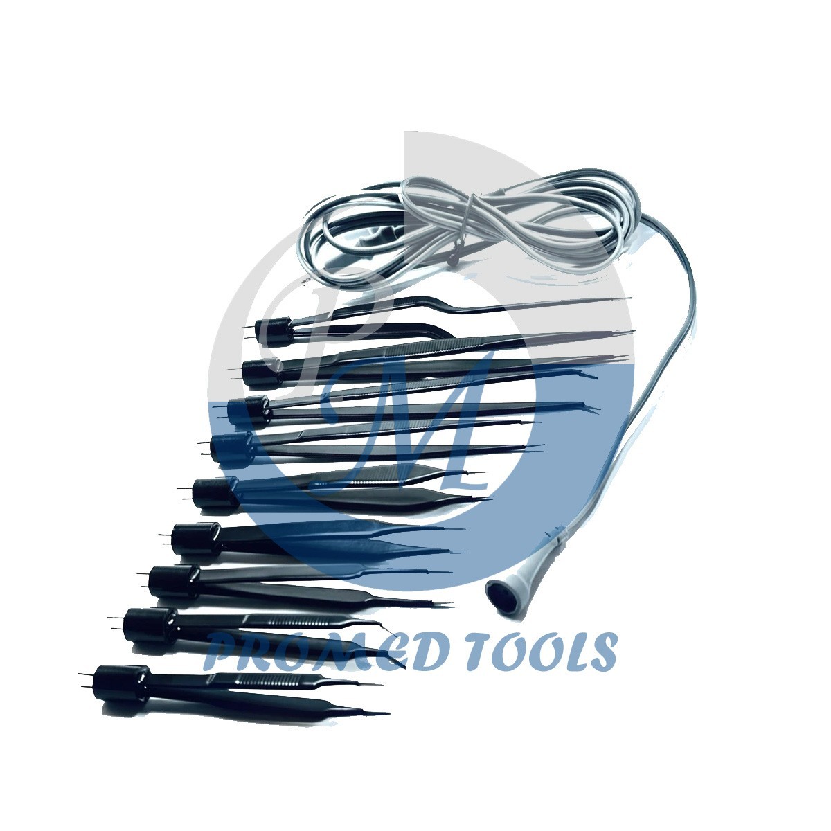 9 PCS Non Stick American Bipolar Forceps Set With Cable Electrosurgical Forceps