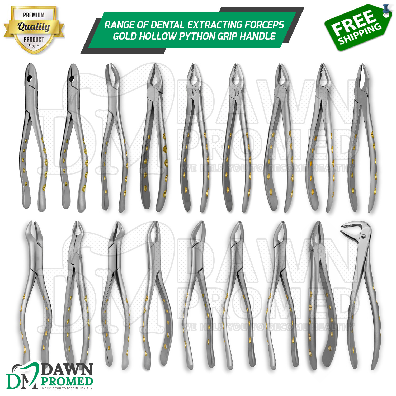Gold Dental Tooth Extracting Forceps Extraction Dentist Instruments German Grade