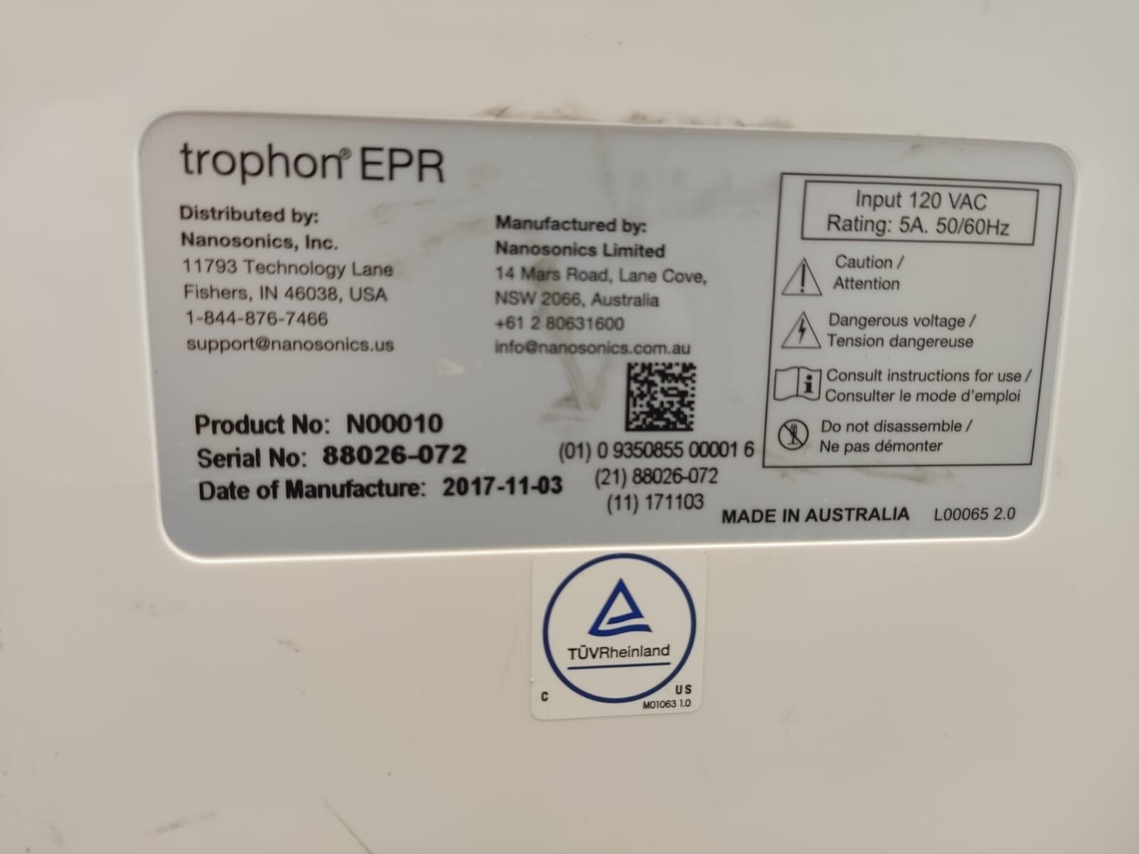 GE Nanosonics trophon EPR N00010-US Ultrasound Probe High Level 11/2017