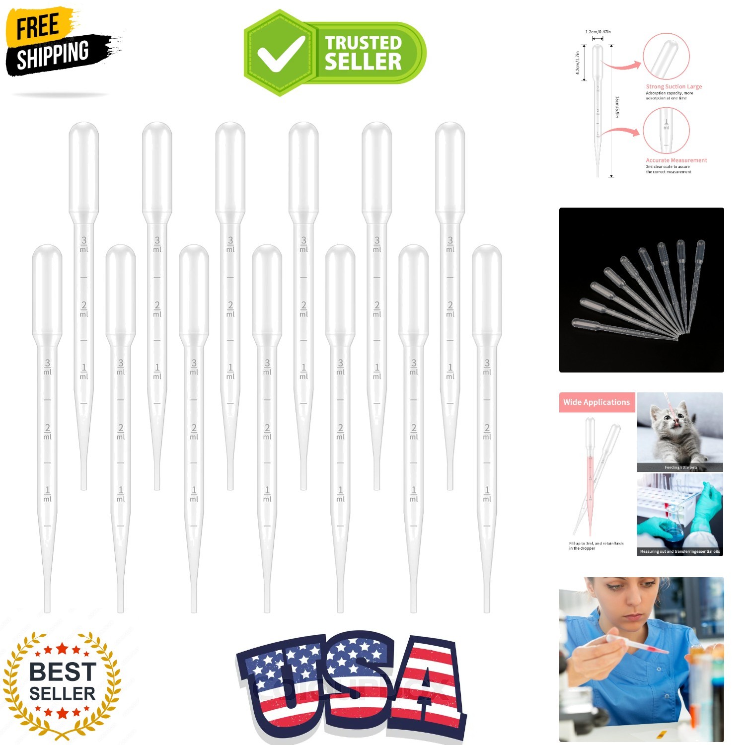 100PCS 3ml Disposable Plastic Pipettes, Essential Oils Graduated Transfer Pip…