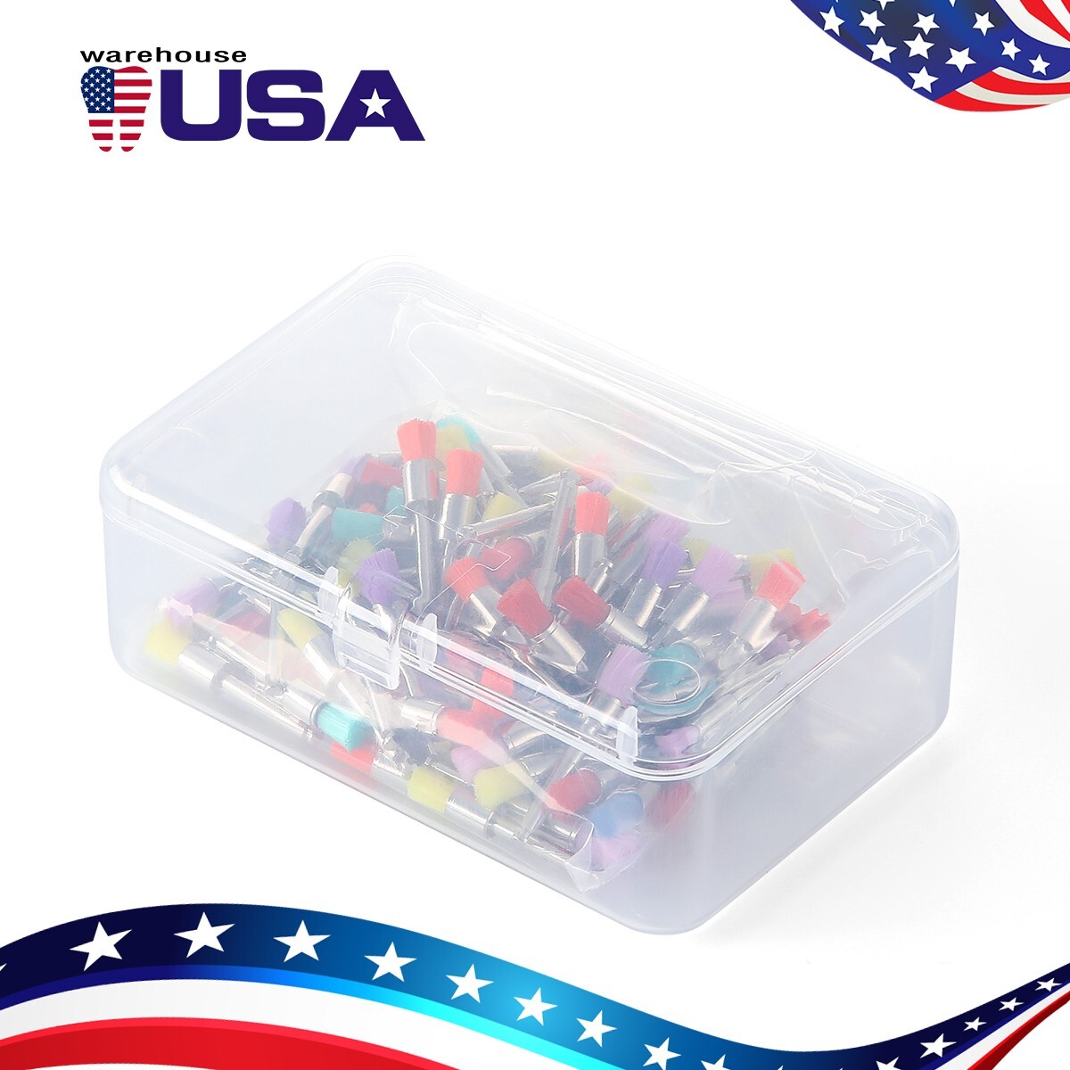 100pcs Dental Nylon Polishing Prophy Brushes Flat Latch RA Burs Mixed Color