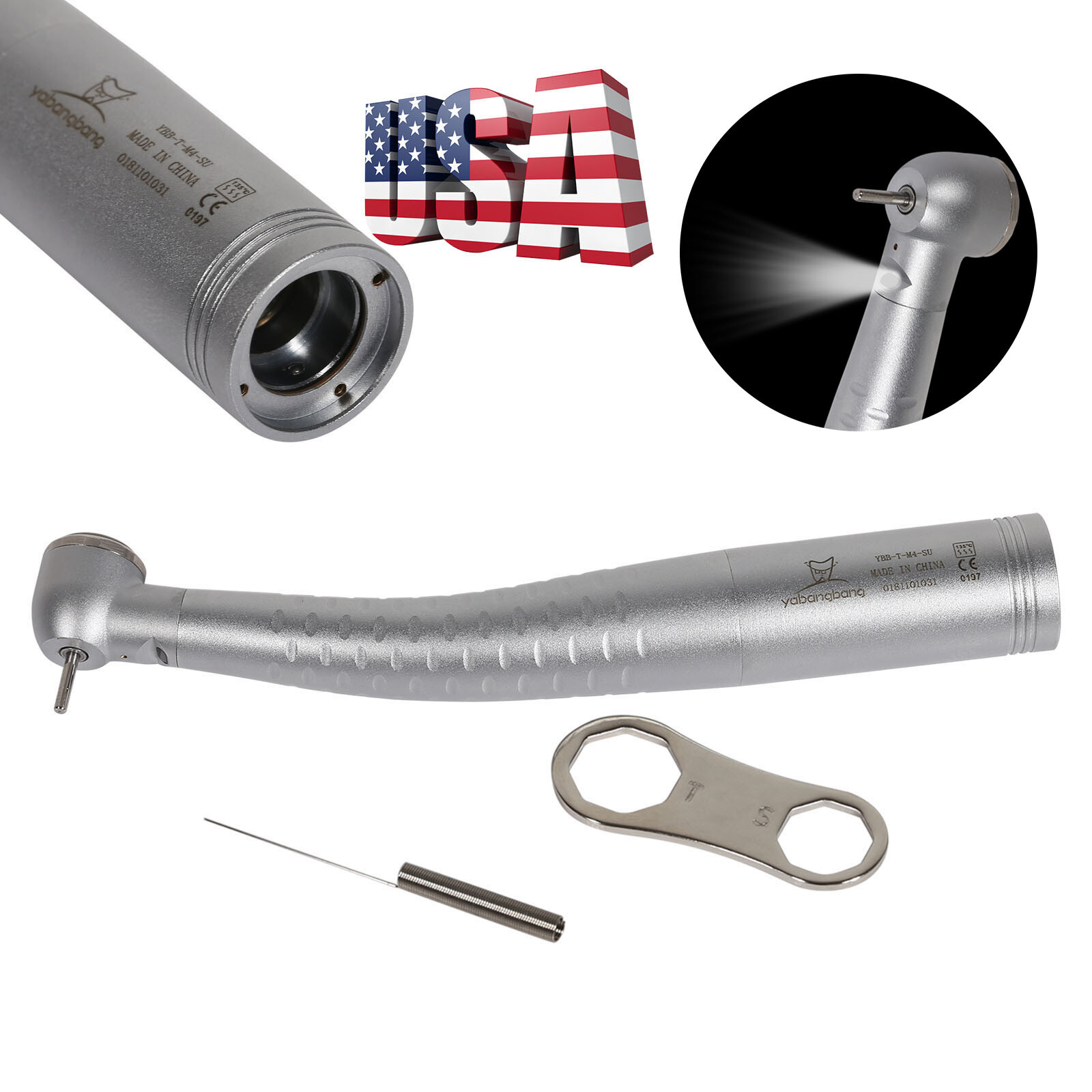 USA Dental Fiber Optic LED Turbine Handpiece Large Head Fit KAV Coupler YD6