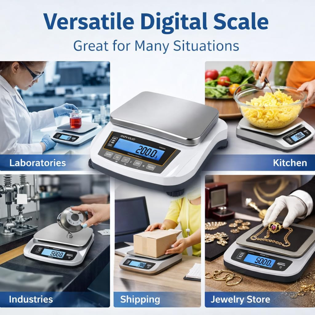 Digital Analytical Balance and Lab Scale, 5000G Capacity, 0.01G Precision, Stain