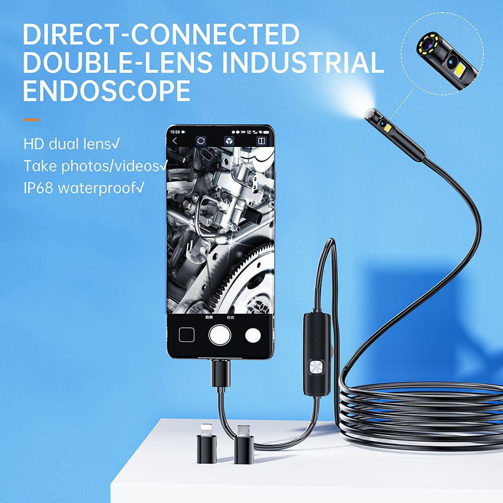 1920P HD Endoscope Camera, 8 LED Dual Lens, IP67 Waterproof for iOS/Android USA
