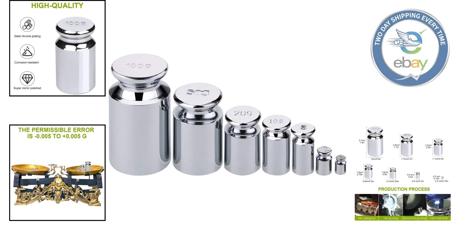 Professional Calibration Weights: 7-Piece Set (1g to 100g) for Scale Calibration