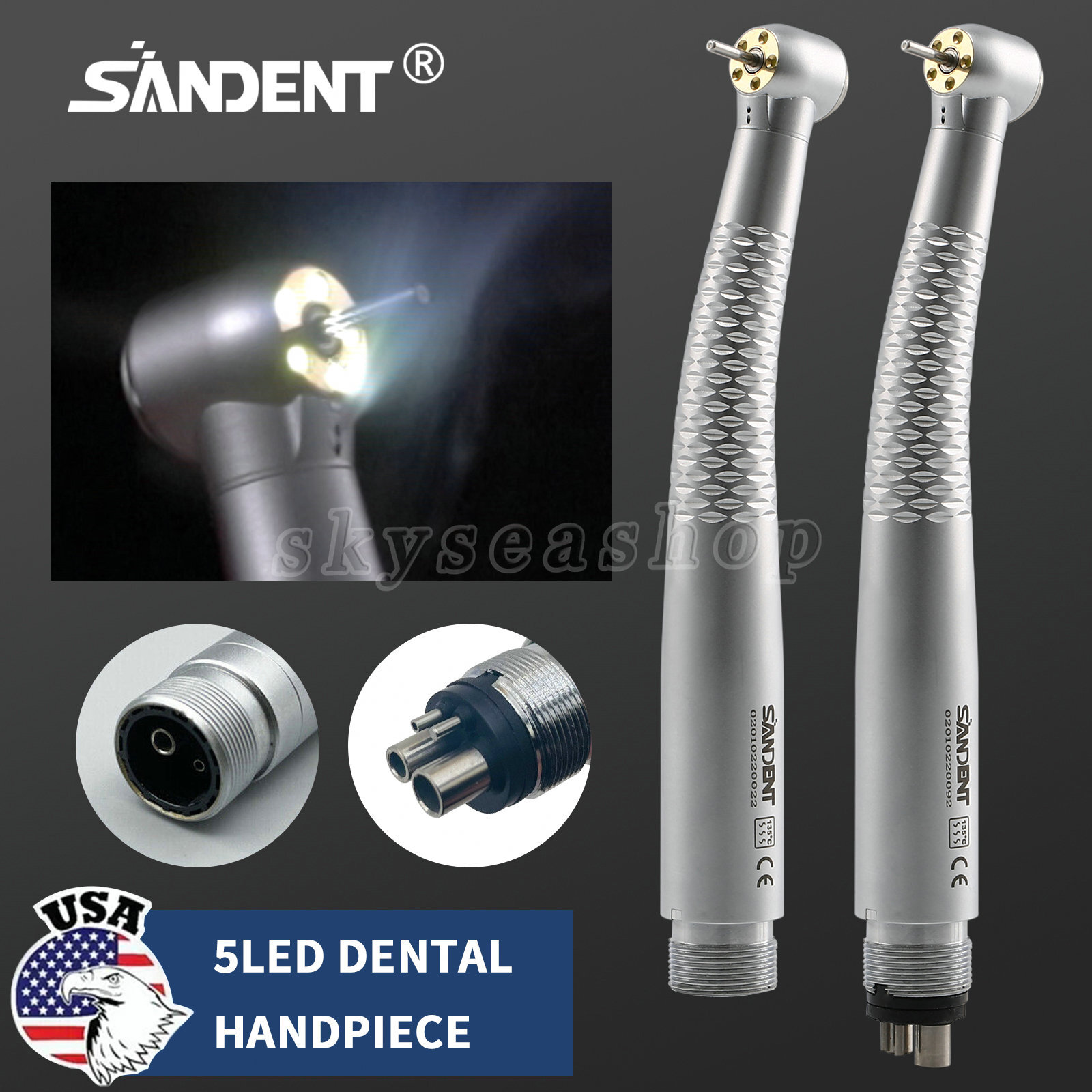 W/H Style Dental LED E-generator High Speed Handpiece 5*Bulb Fiber Optic / Rotor