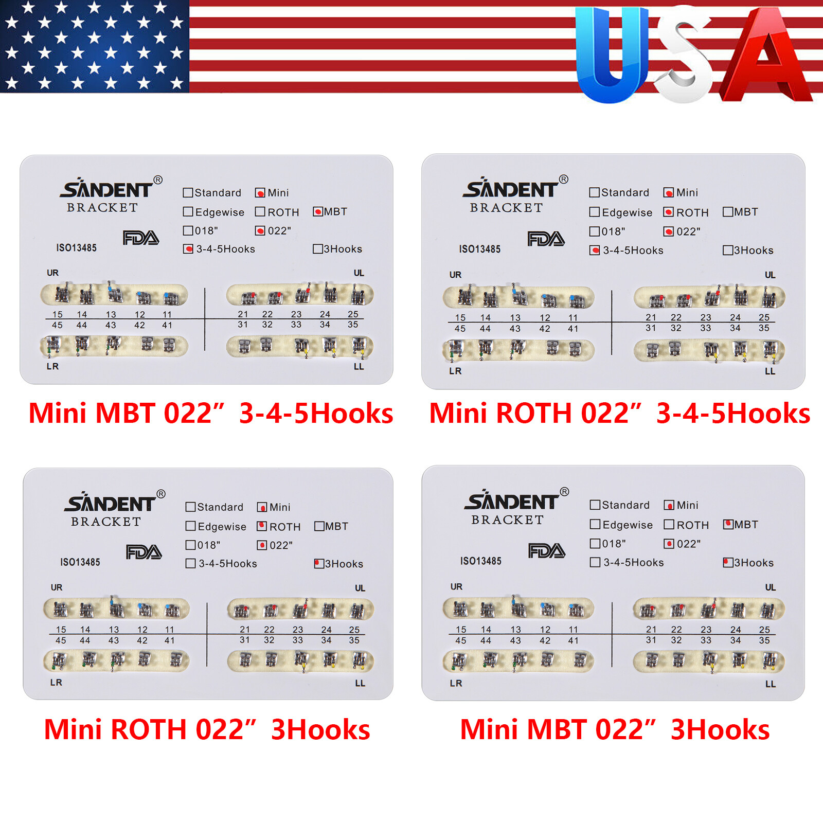 Dental Orthodontic Metal Brackets Braces Mini/Standard Roth/MBT 022 Yabang