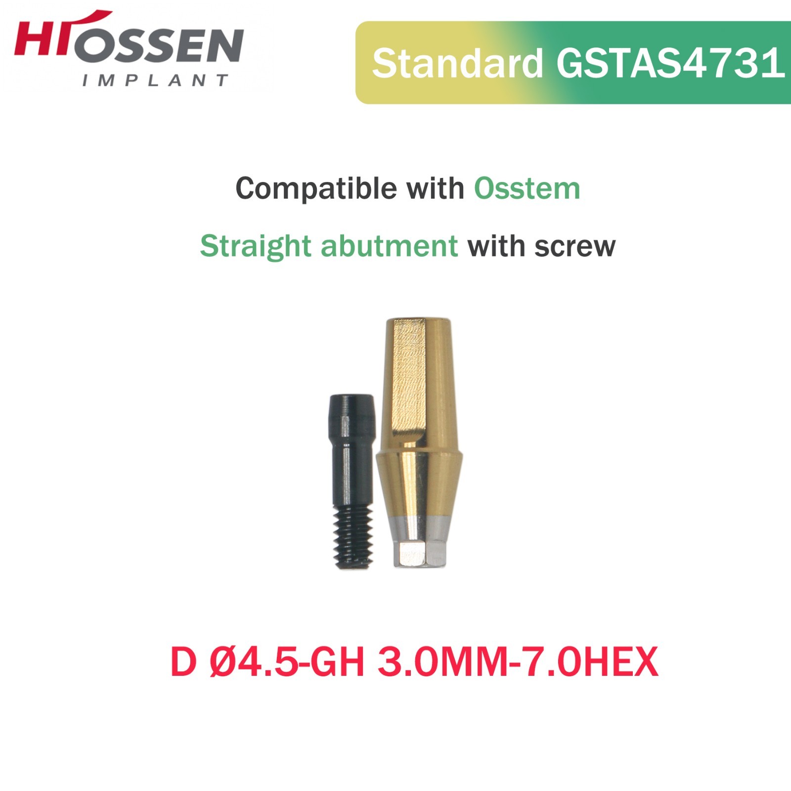 5Pcs Straight Abutment Hiossen Regular with screw conical Osstem Φ4.5-6.0mm Hex