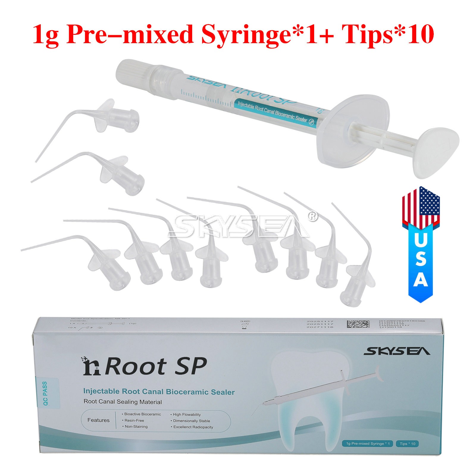 1g (nRoot SP) Dental Bioseal Bioceramic Root Canal Sealer1.0g syringe + 10 tips