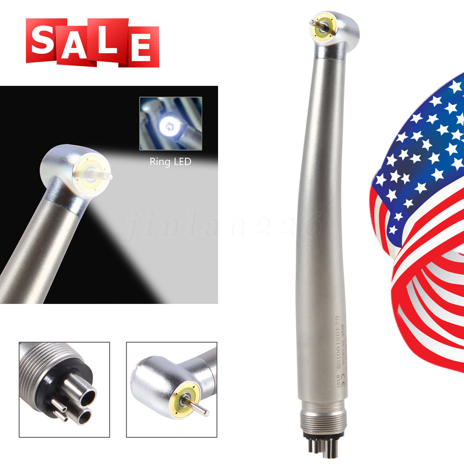 Dental LED integrate E-generator High Speed Handpiece 2/4 Hole Push 4Water Spray