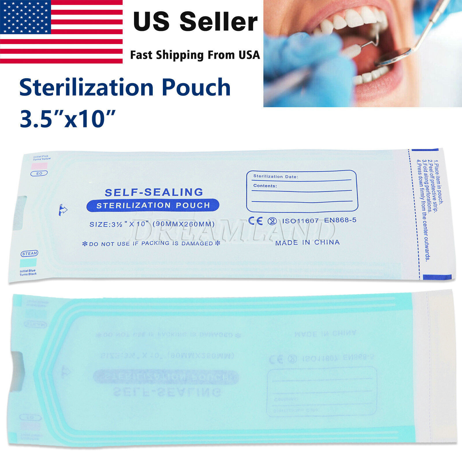 Sterilization Pouches- 3.5 ” x 10 ” Dental Self Seal Pouch Bag 200 Bags
