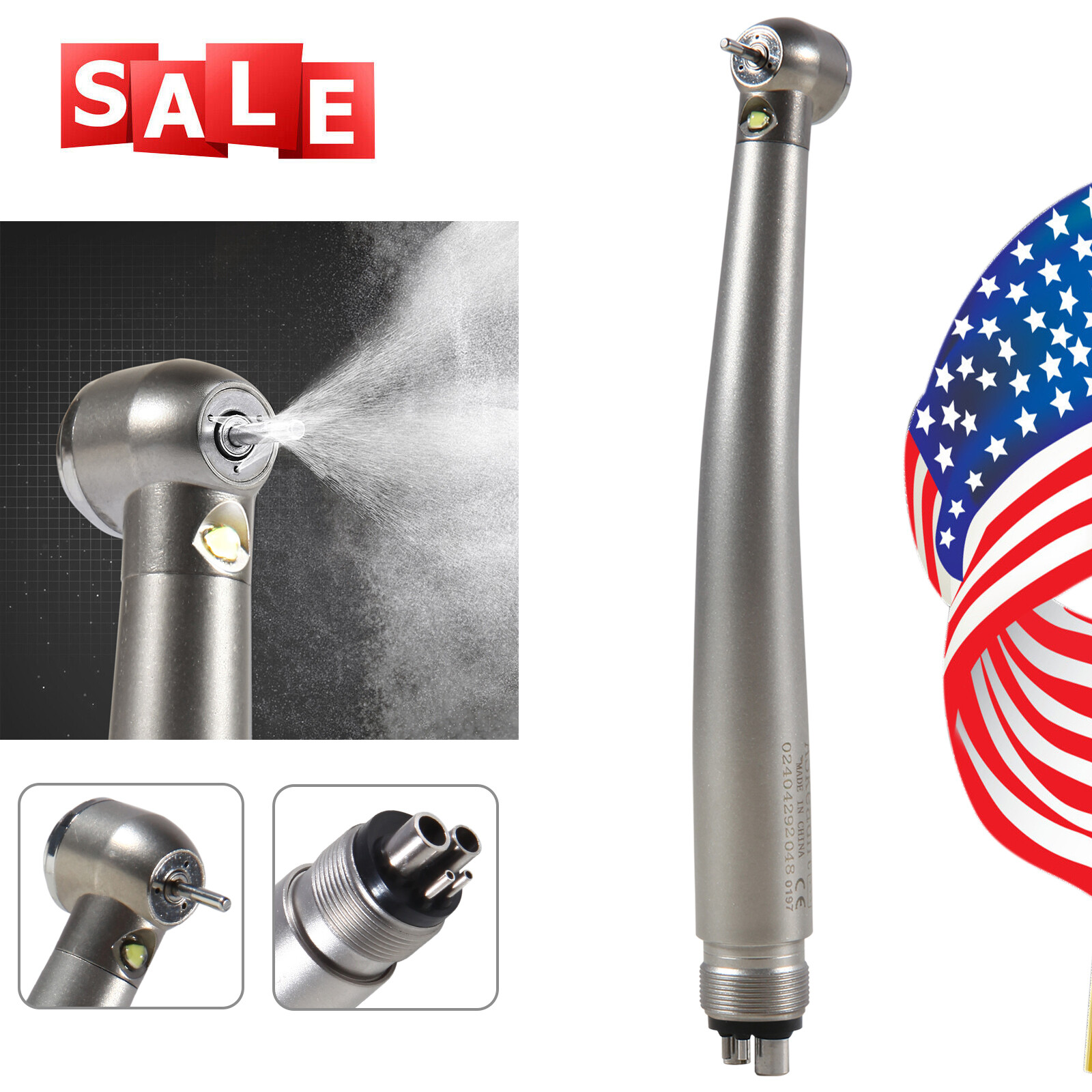 Dental LED E-generator High Speed Handpiece with Light 4 Holes NSK Style Drill