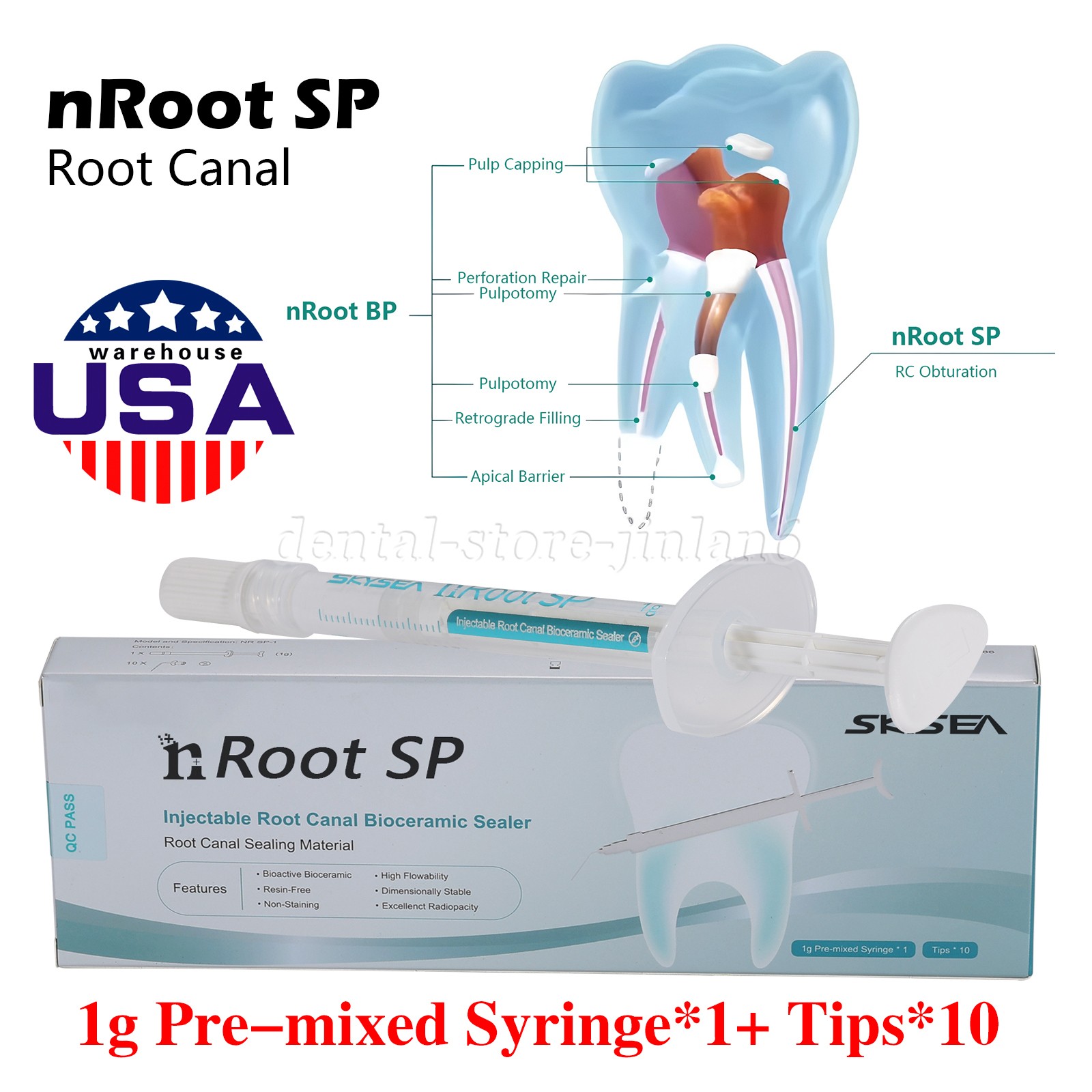 Root canal bioceramic sealer Root Canal Endo Filling Cement 1g +10 Tips Dental