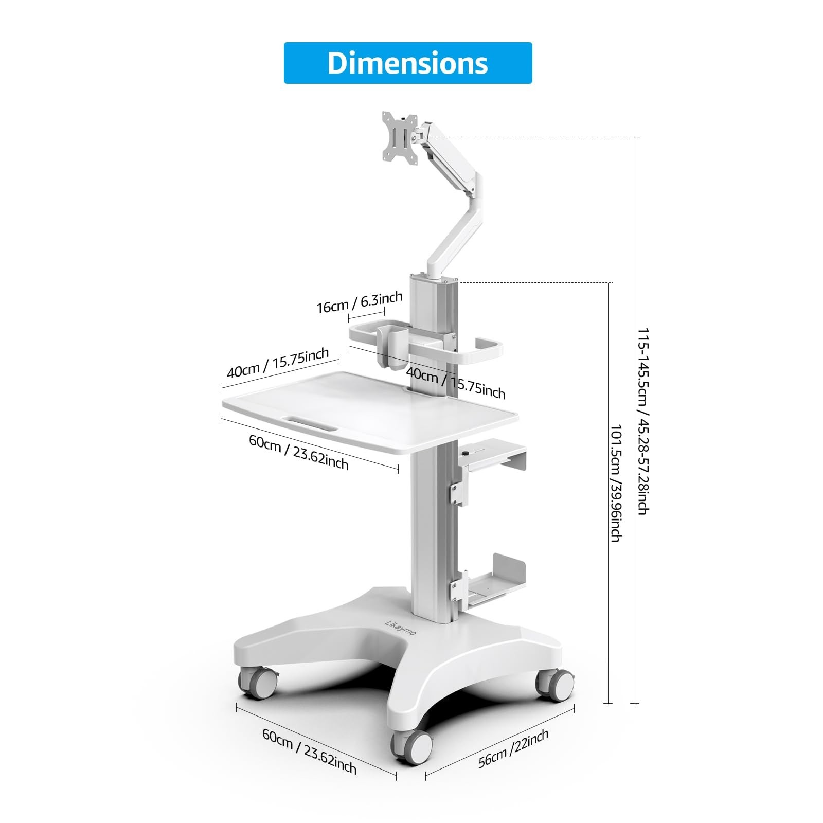 Medical Trolley Cart with Monitor Mount & Oral Scanner Holder – Height-Adj