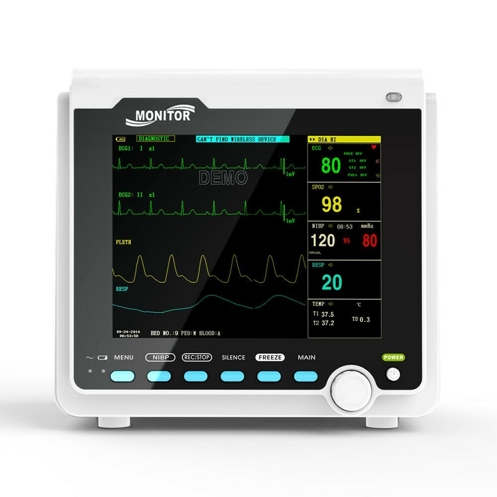 8″ Vital Signs Monitor: ECG, NIBP, SPO2, RESP, PR, TEMP – Human Patient Monitor